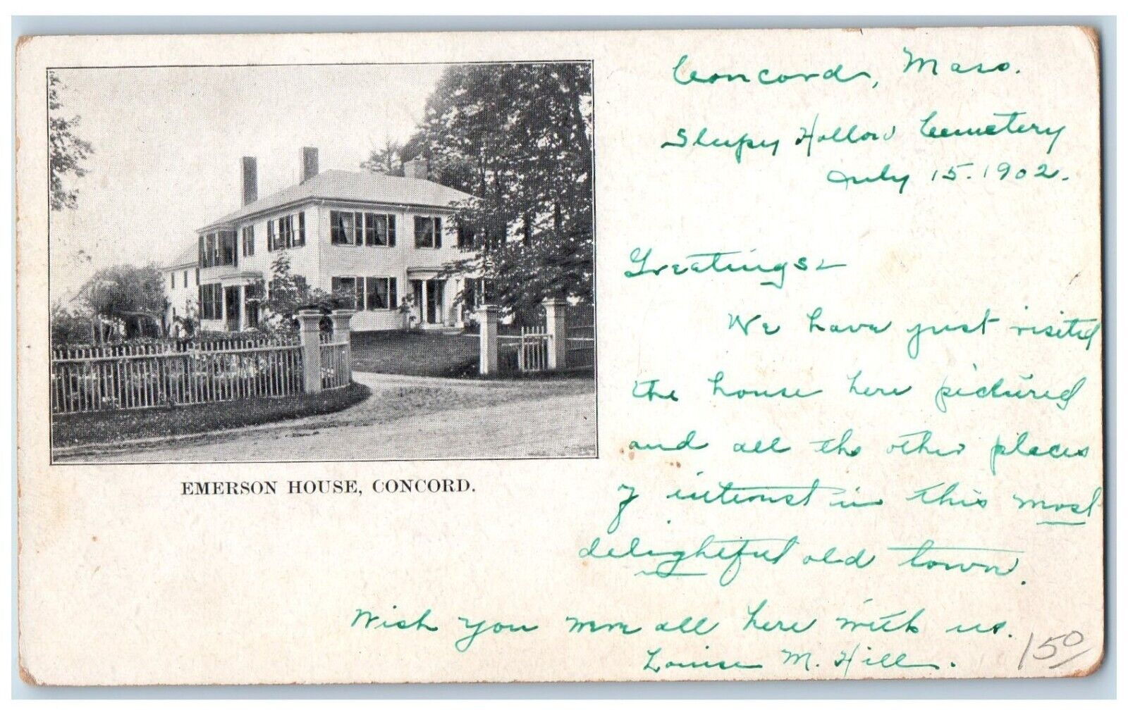1902 Emerson House Concord Massachusetts Vintage Private Mailing Card Postcard