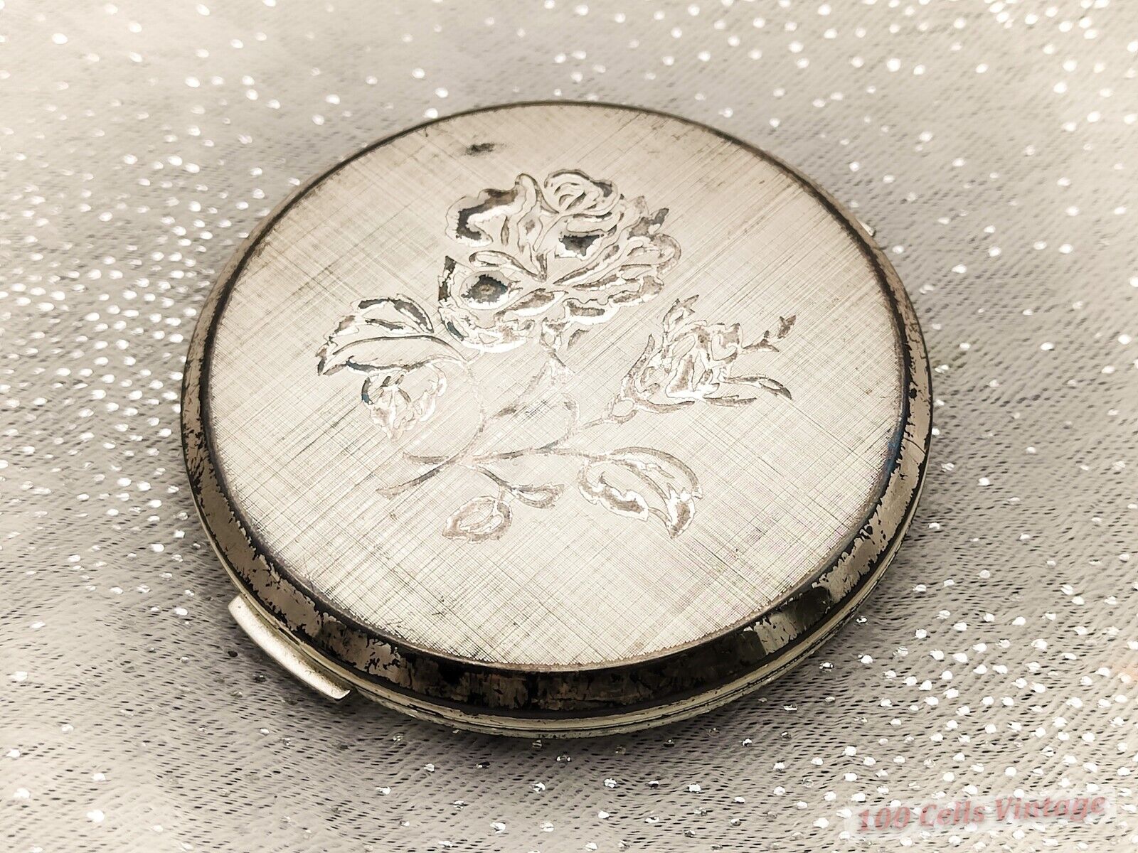 Stratton Silver Tone Rose/Floral-Vintage Ladies Powder Compact -CN