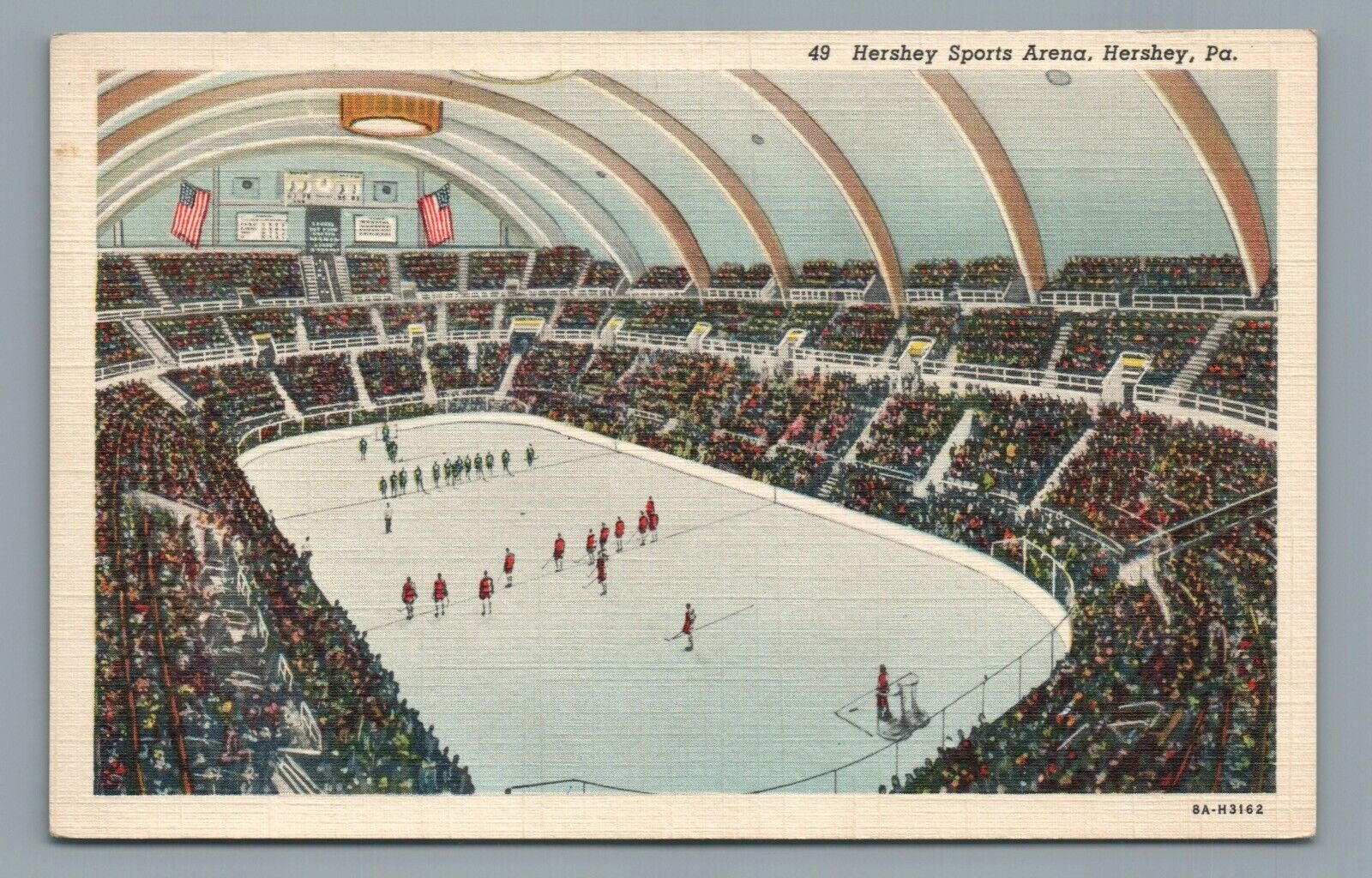Interior of Hershey Sports Arena 1947 Hockey Game Hershey PA Vintage Postcard