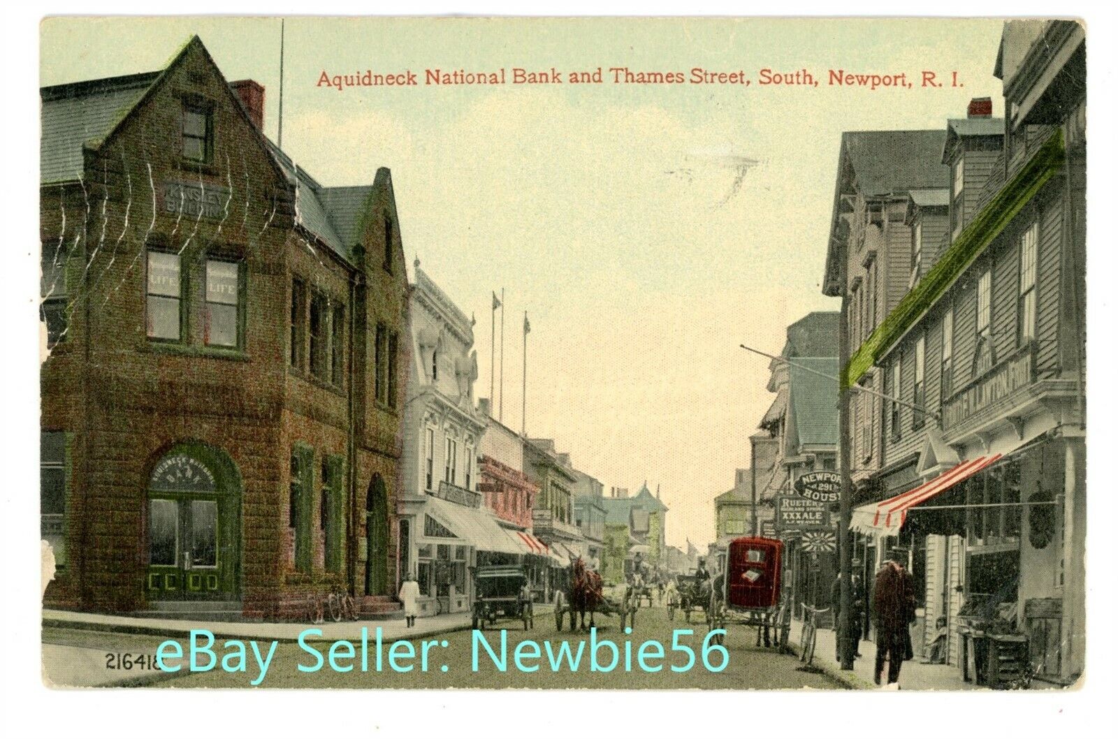 Newport Rhode Island RI -AQUIDNECK BANK & THAMES STREET SOUTH- Postcard