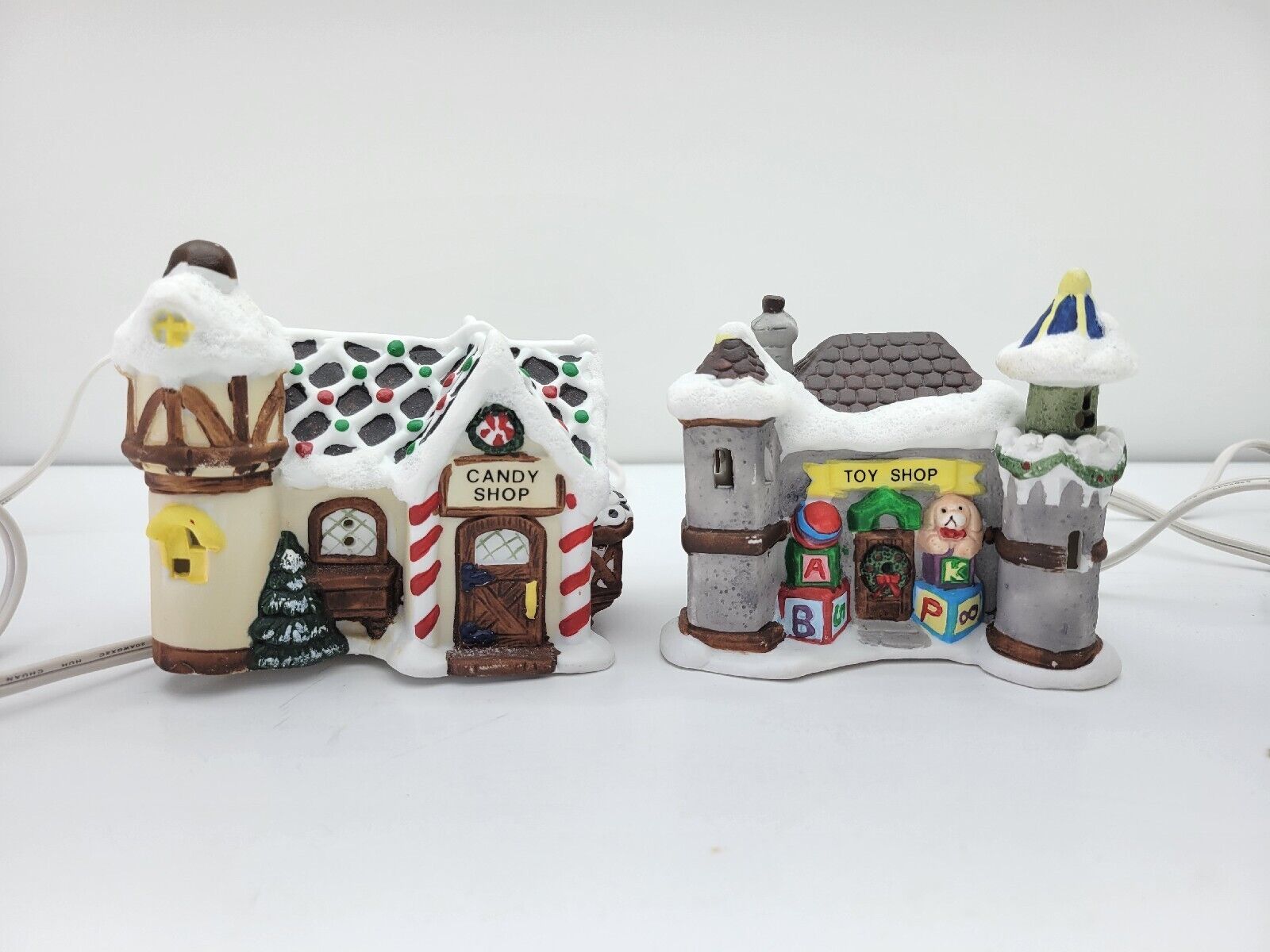 Vintage Santas Village Porcelain Bisque Lighted Christmas Houses Toy Candy Shop