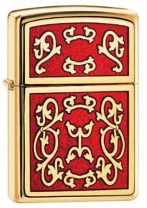 Rare Retired    Brass Red Imperial Filigree Zippo Lighter 