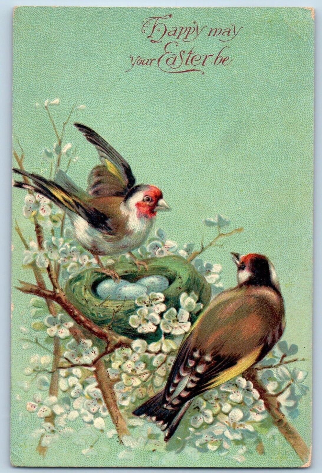 Cameron Wisconsin WI Postcard Easter Birds Egg Nest Flowers Embossed 1909 Posted