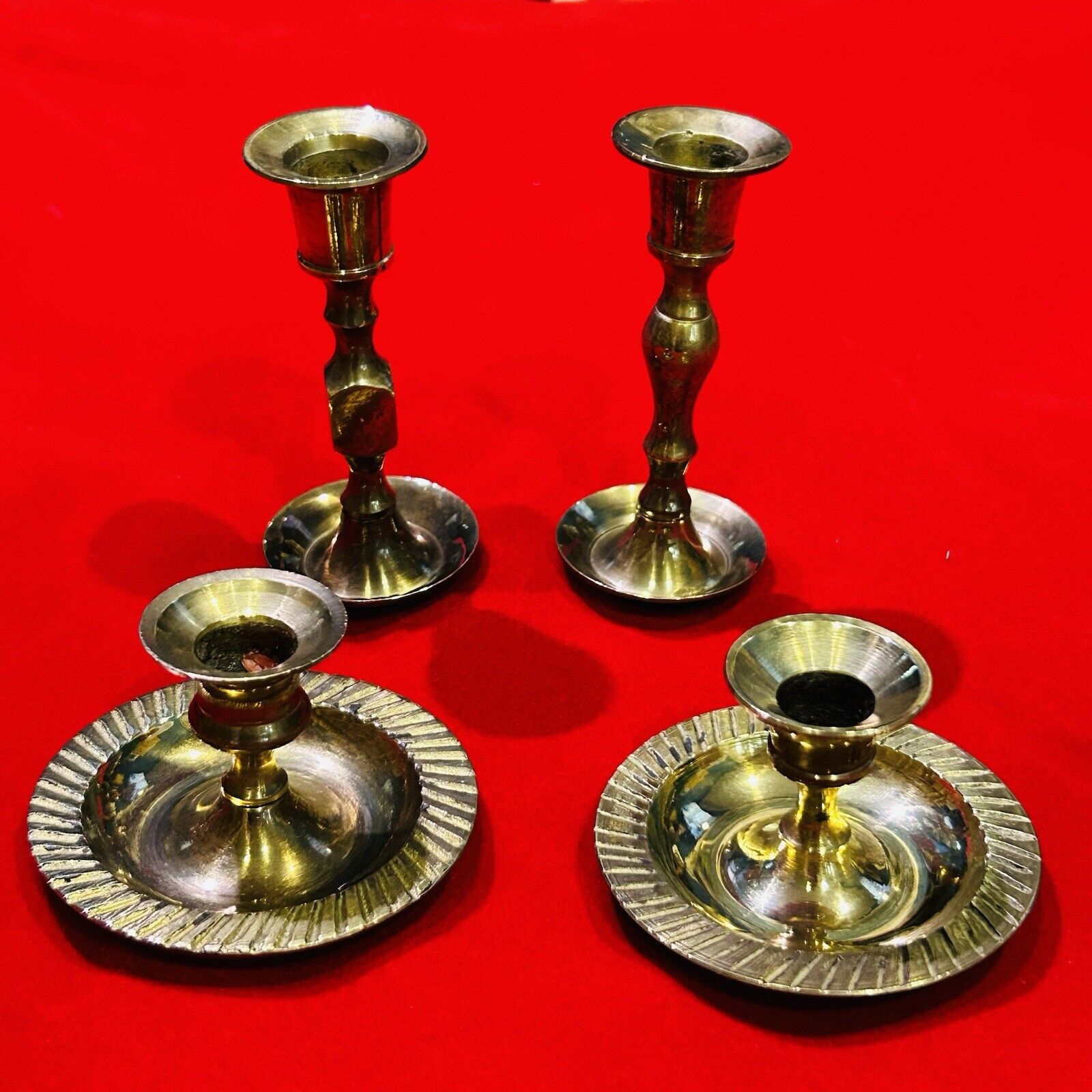 Vintage Tiny Brass Candle Sticks Mini Taper Holders Set of 4 Classic Traditional