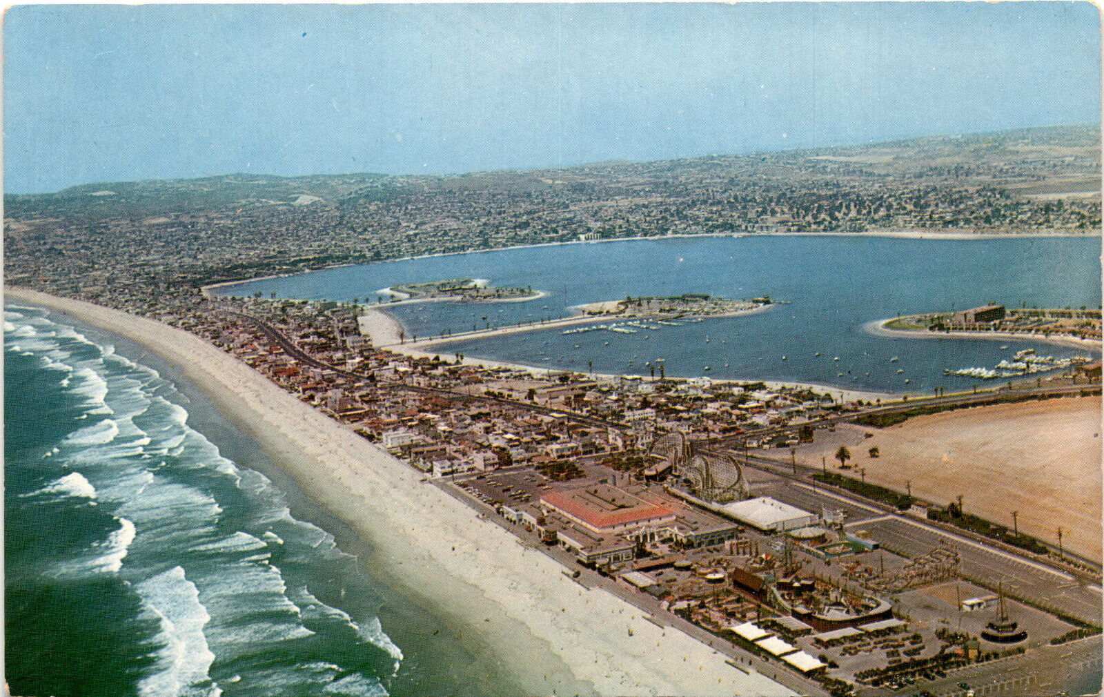 Popular beach resort in Mission Beach, California vintage postcard