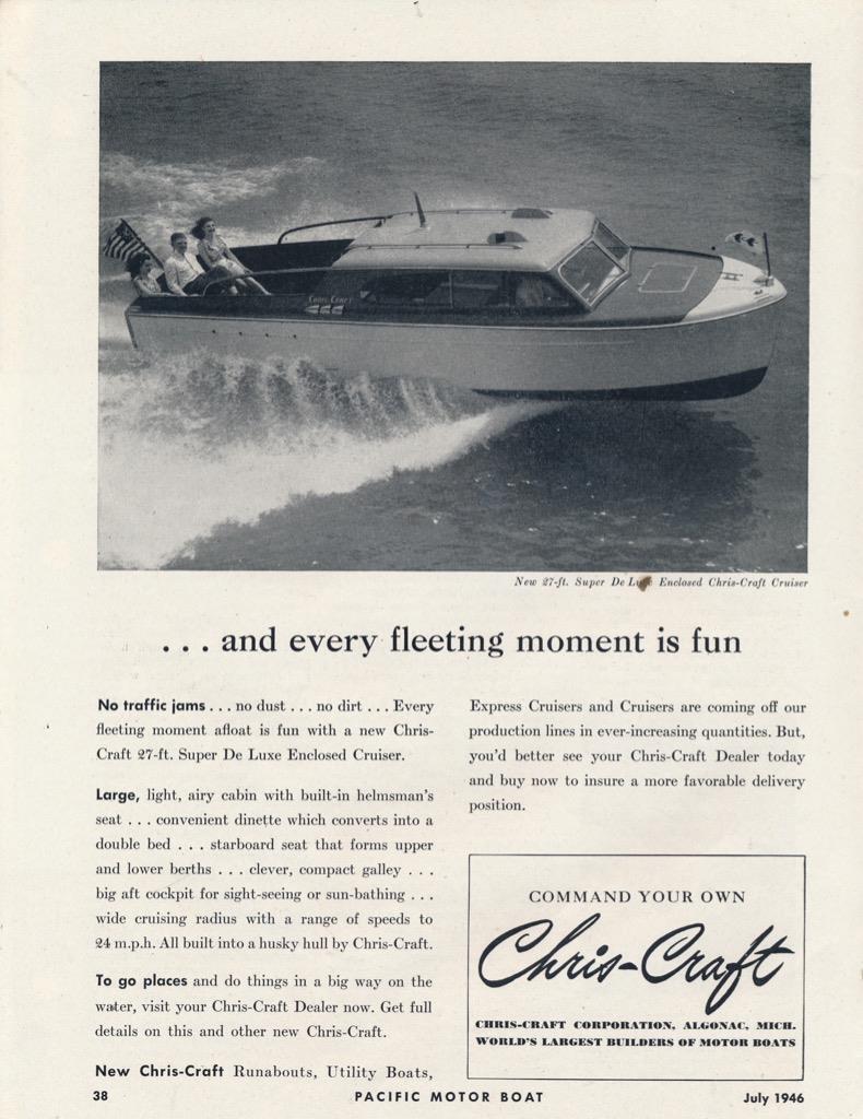 Magazine Ad - 1946 - Chris Craft - Algonac, MI - 27\' Cruiser