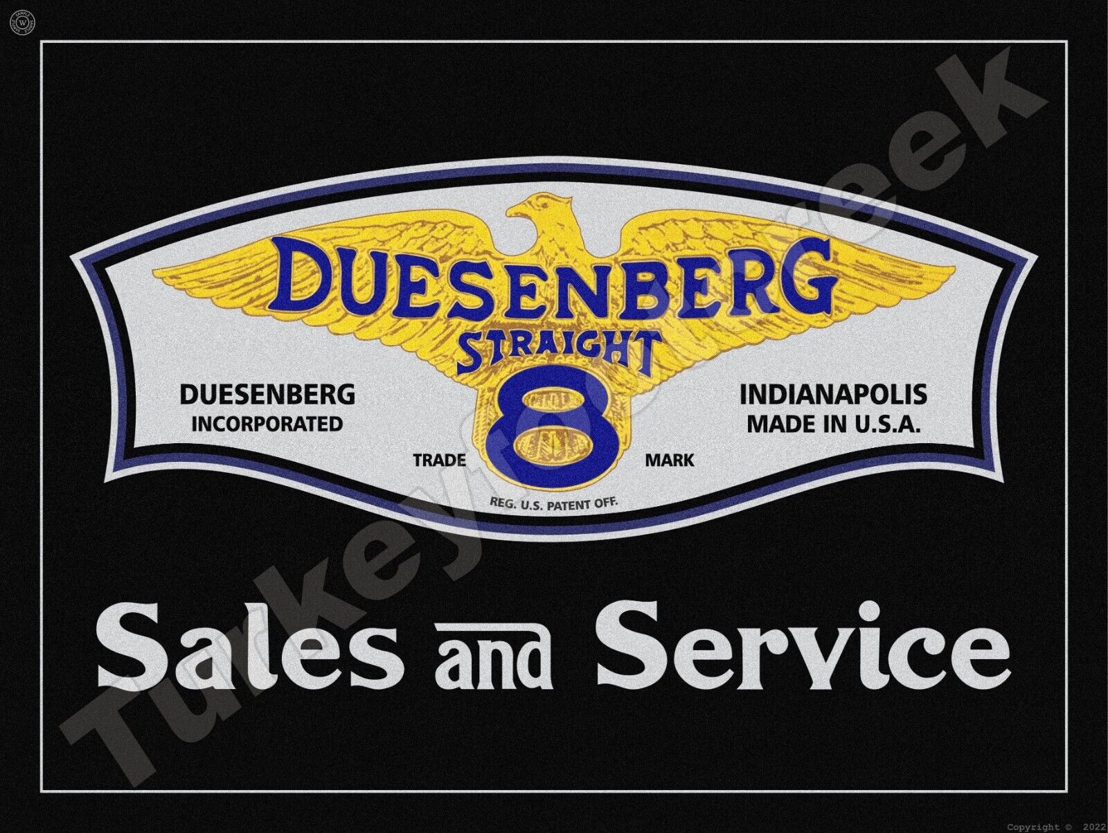 Duesenberg Straight 8 Sales & Service Metal Sign 3 Sizes to Choose From