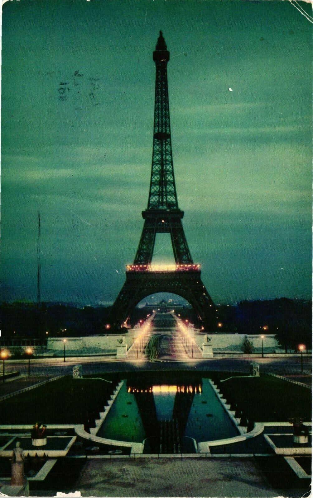 Vintage Postcard - 57\' Chesny Gulf Station Eiffel Tower Paris France Night #9879