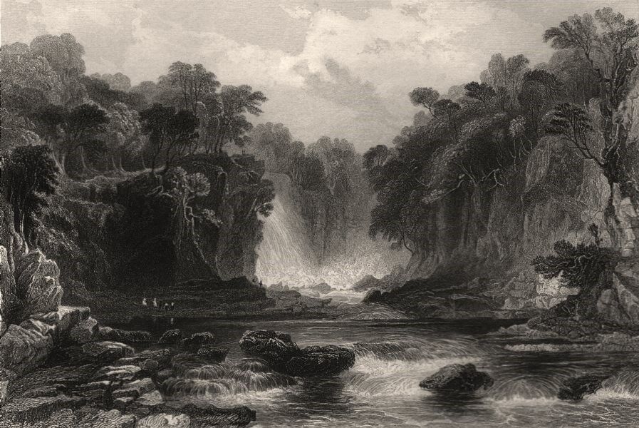 Bonniton Lynn, on the River Clyde. Bonnington Linn. Scotland. ALLOM c1840