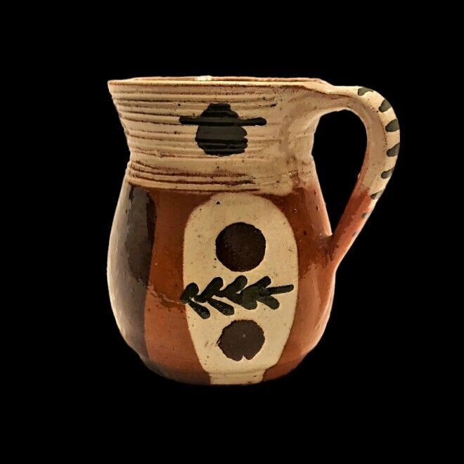 Vintage MCM Hand Thrown Brown Studio Pottery Stoneware Handpainted Mug 4.75\