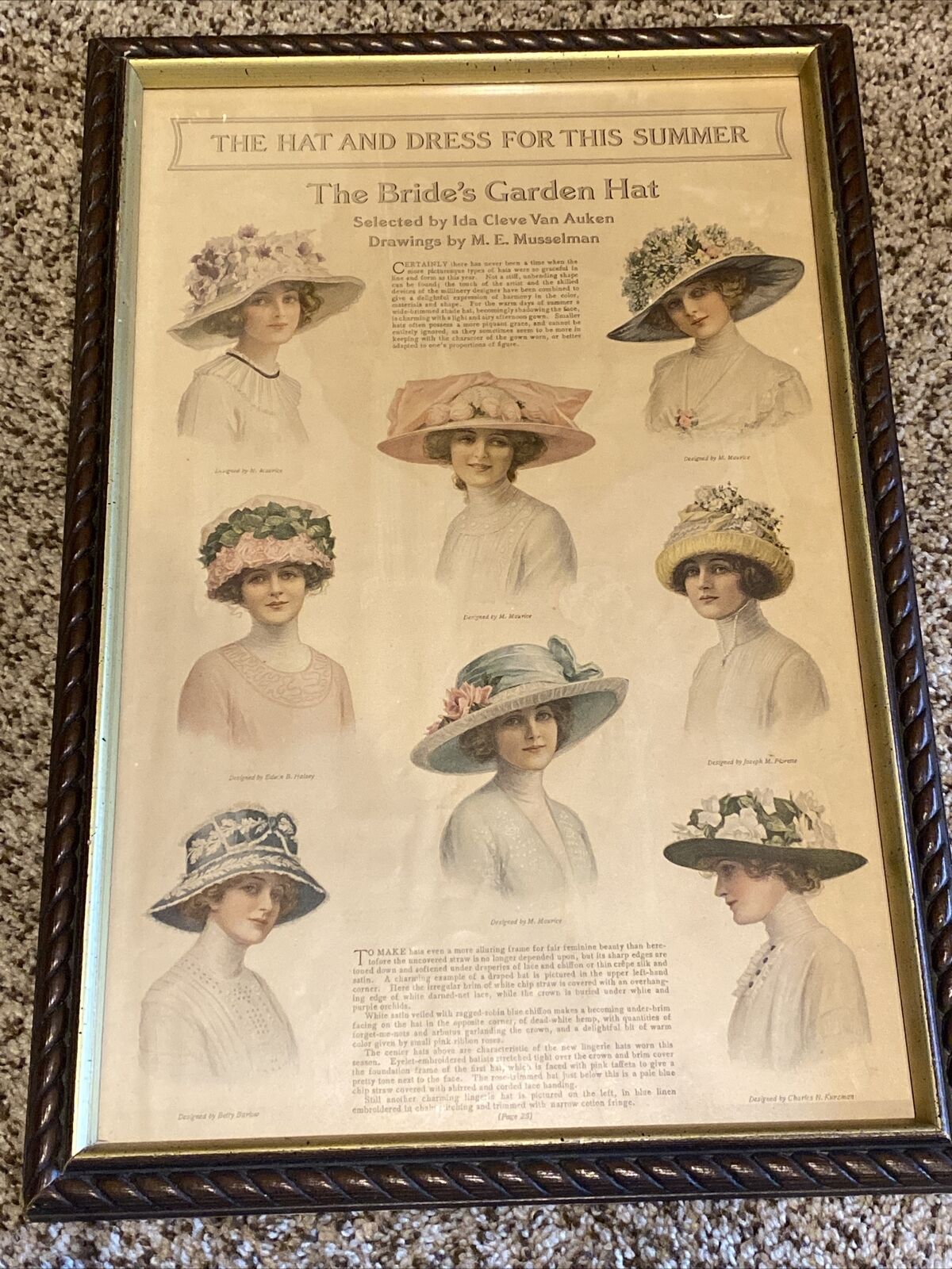 Early 1900s Antique Fashion Magazine Art Bride\'s Garden Hat Musselman