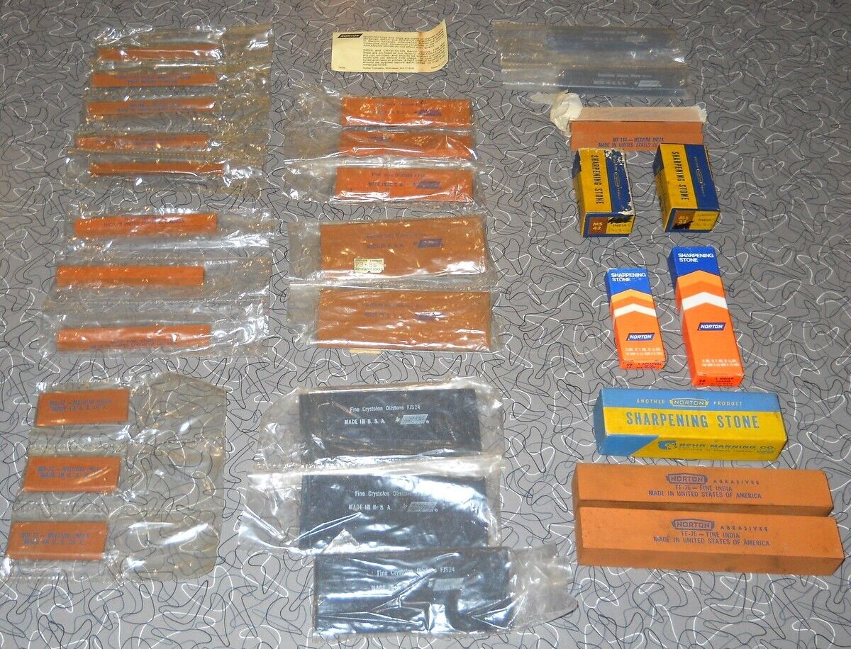 NOS 48 Assorted Behr-Manning Norton Sharpening Stones Files Carving Tool Slips