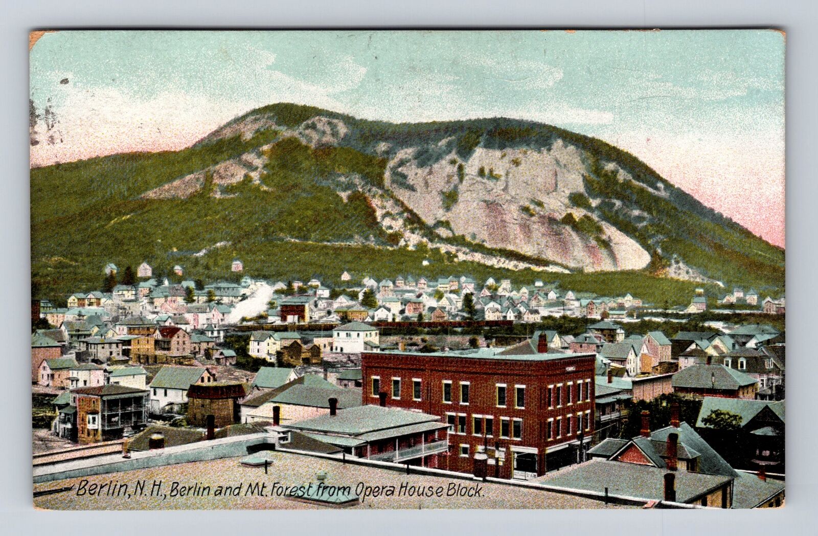 Berlin NH-New Hampshire, City & Mt Forest, Opera Block, Vintage c1909 Postcard