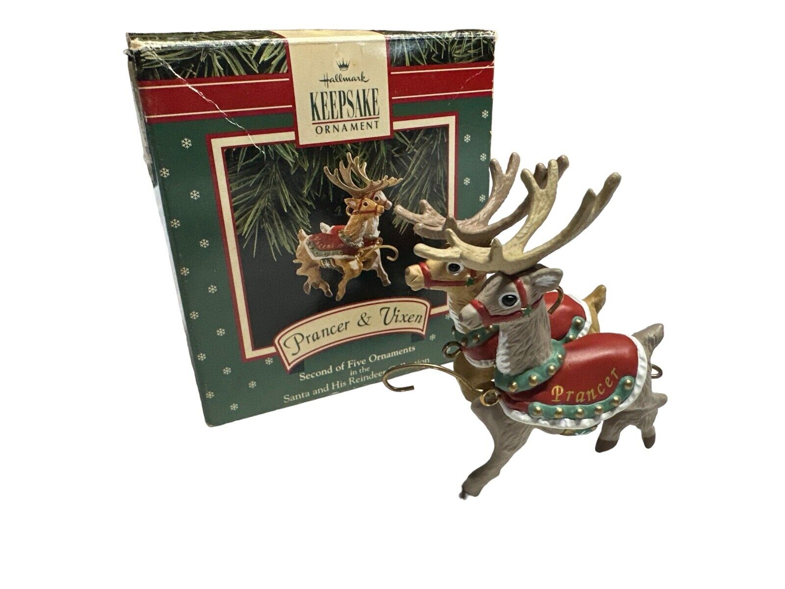 1992 Hallmark Keepsake Ornament Prancer & Vixen Santa & His Reindeer Collection