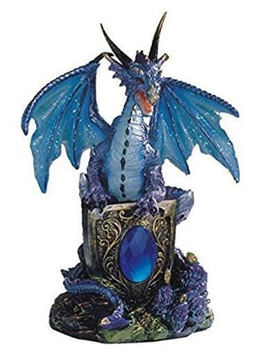 StealStreet Blue Dragon Holding Shield on Rock Collectible Figurine Statue 