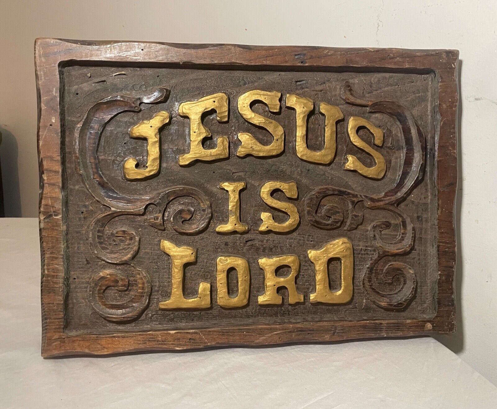 antique hand carved gilded Jesus Christ Lord wood wall sculpture religious art