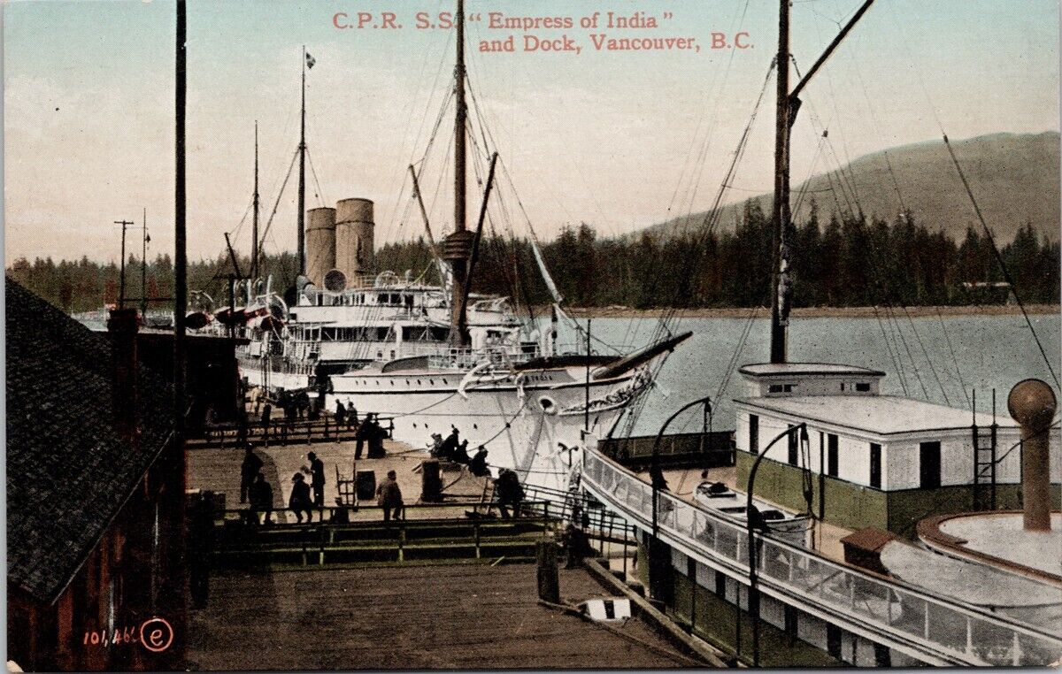 SS 'Empress of India' Ship Vancouver BC British Columbia CPR Dock Postcard H60