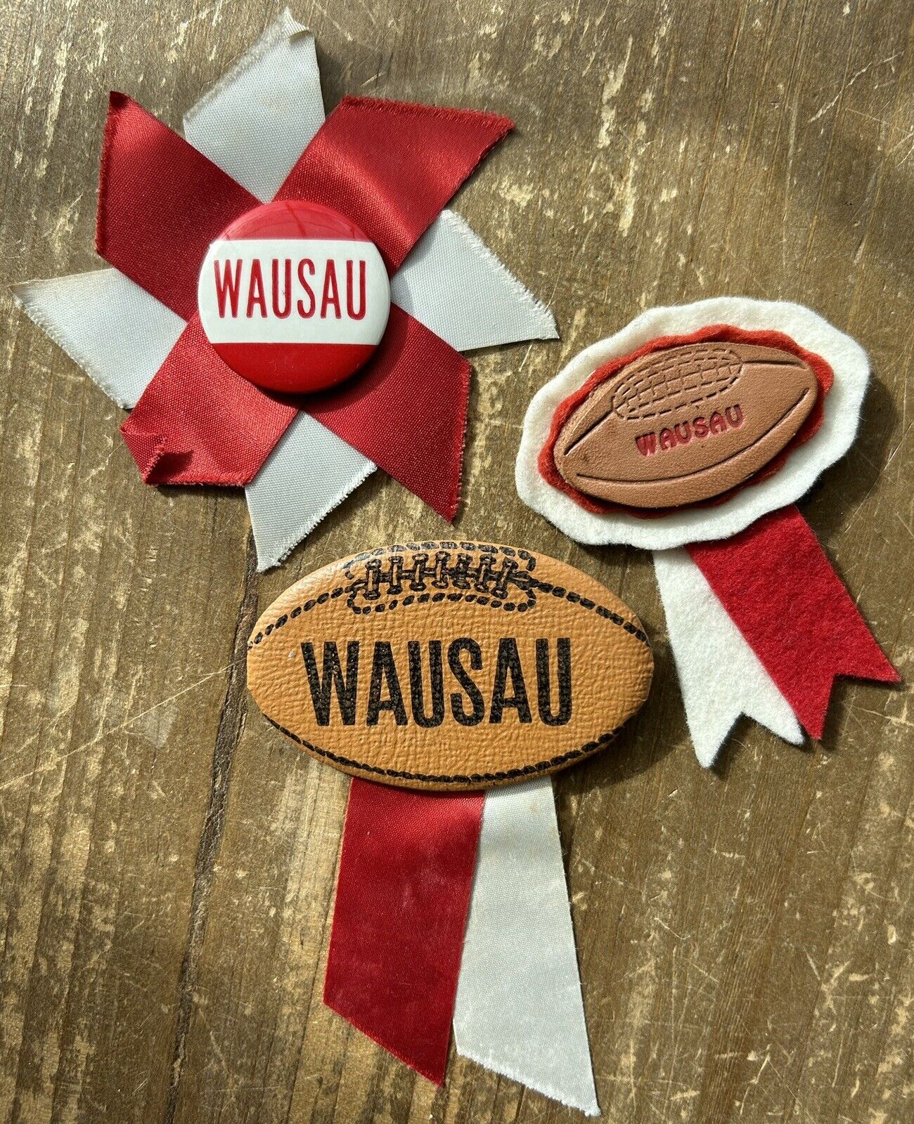Vintage 1950s/60s WAUSAU High School Football Sports Ribbon Pins Wisconsin