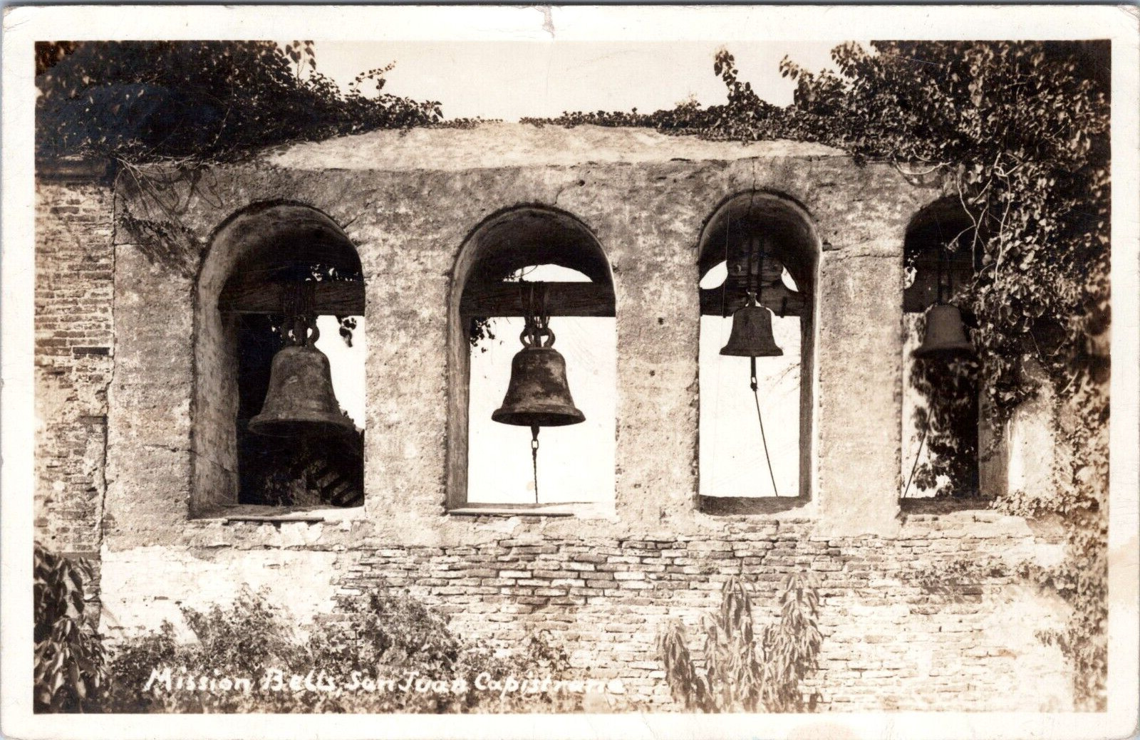 RPPC Mission Bells, San Juan Capistrano, California- c1940s Photo Postcard