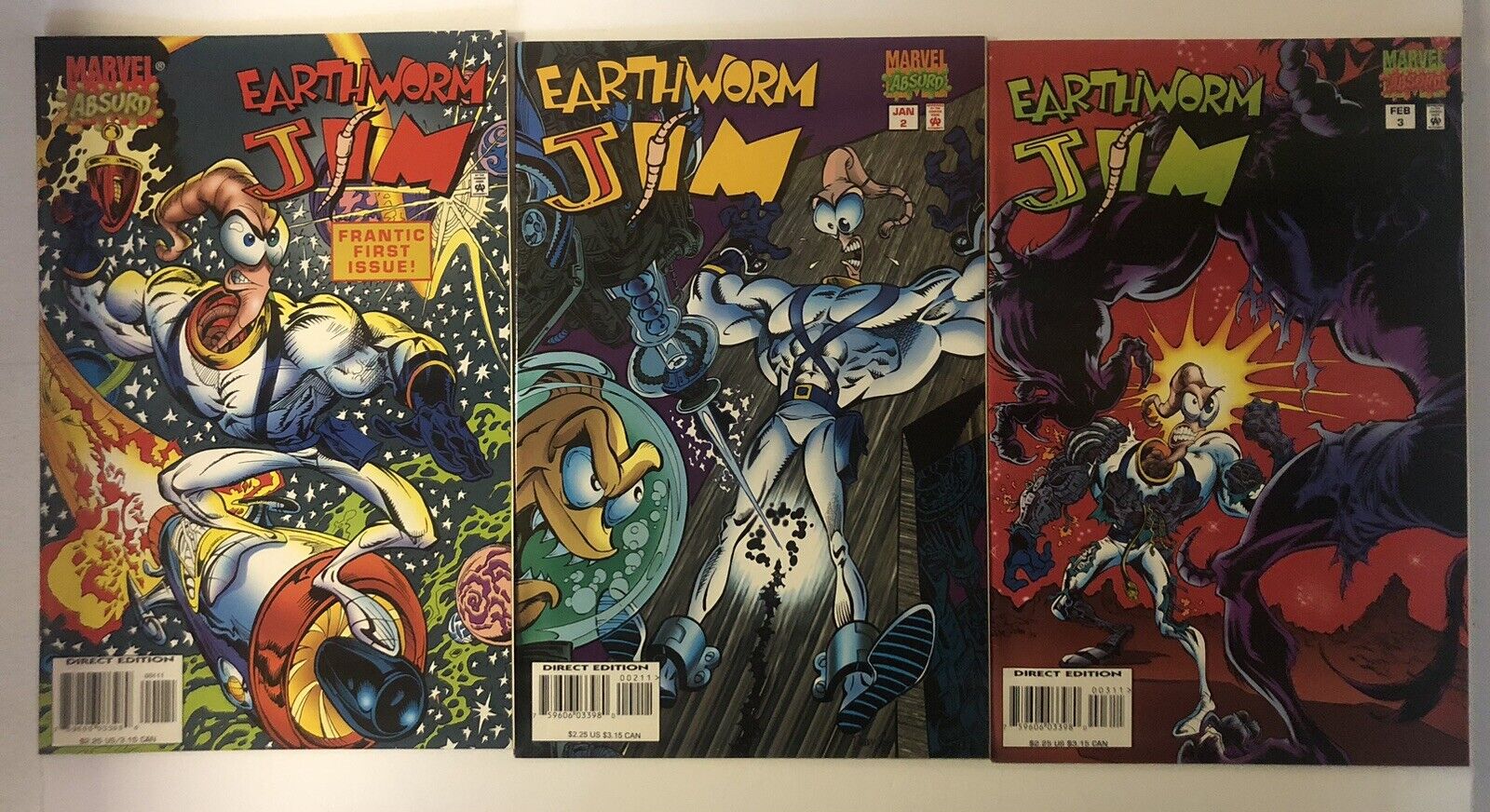 EARTHWORM JIM 1-3 Set Marvel Absurd Comics 1995