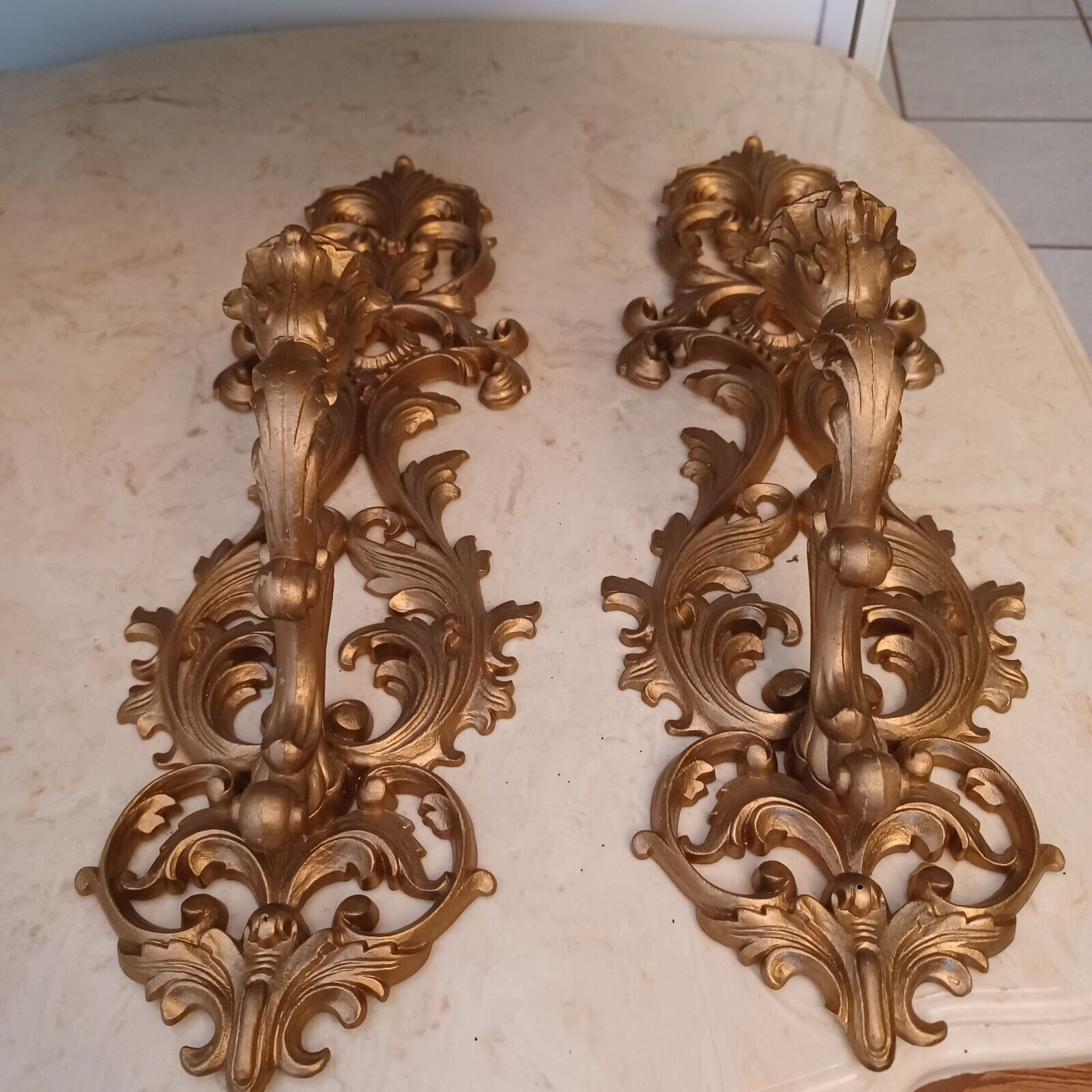 Vintage Pair Gold Ornate Resin Wall Sconce Candle Holder