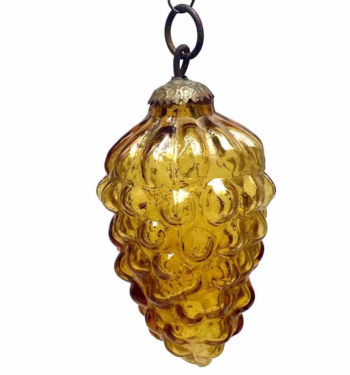 Rare Antique German Unsilvered Mercury Glass Kugel Ornament Amber Gold Grapes 3\