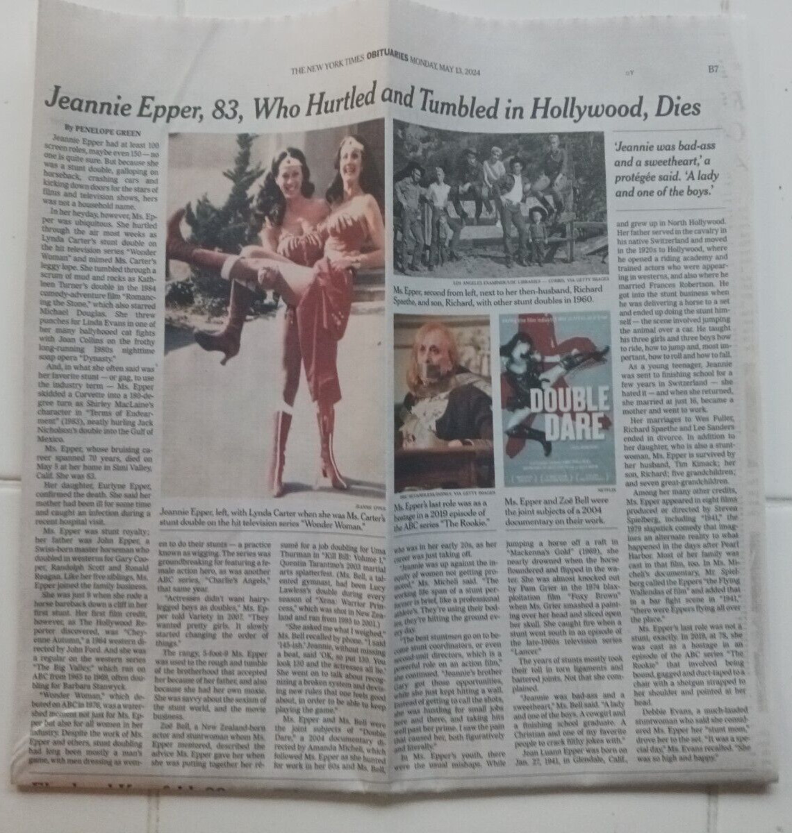 Jeannie Epper 83 Obituary New York Times  Stunt Woman Lynda Carter Big Valley