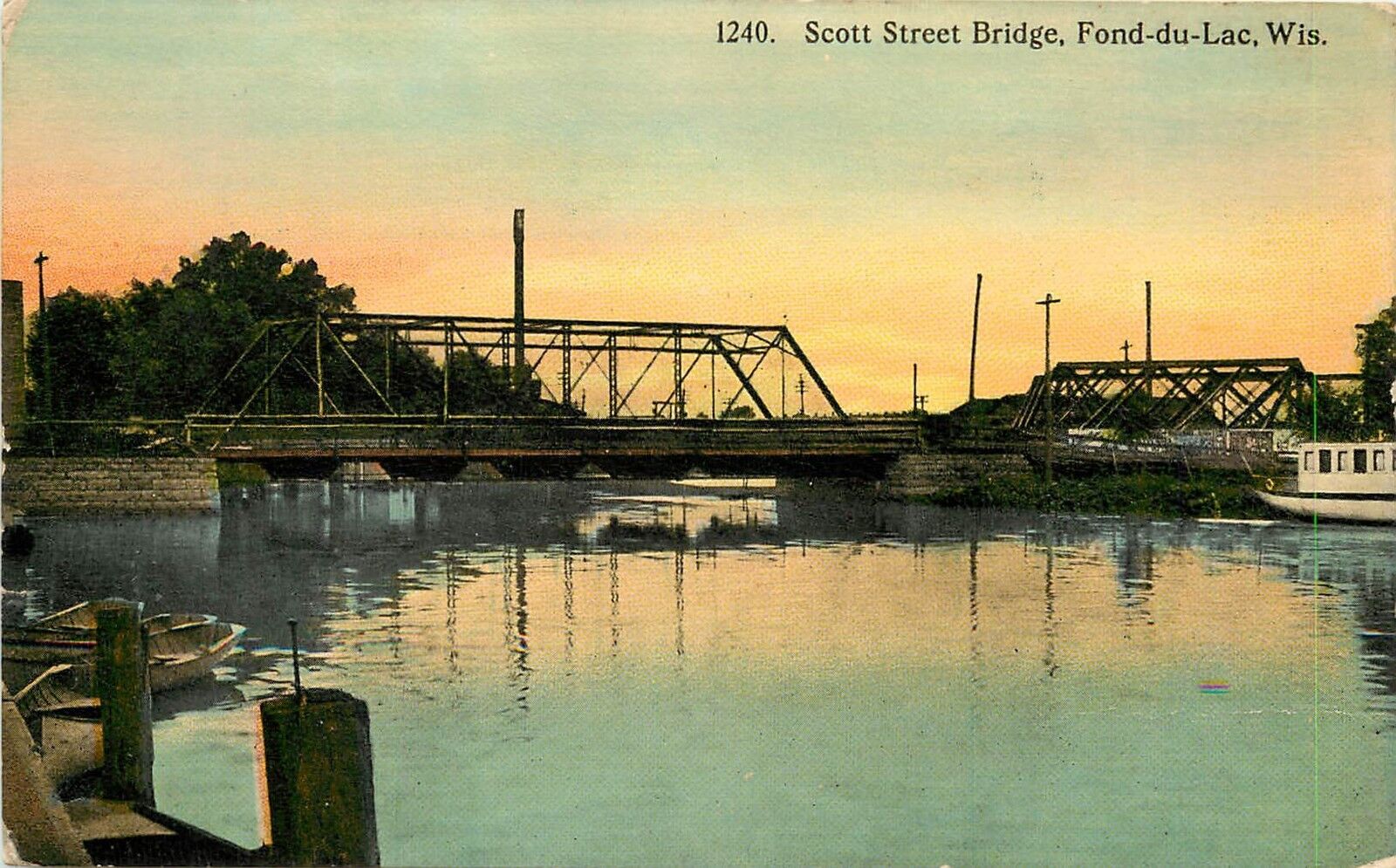 c1907 Printed Postcard; Scott Street bridge, Fond-du-lac WI, Posted