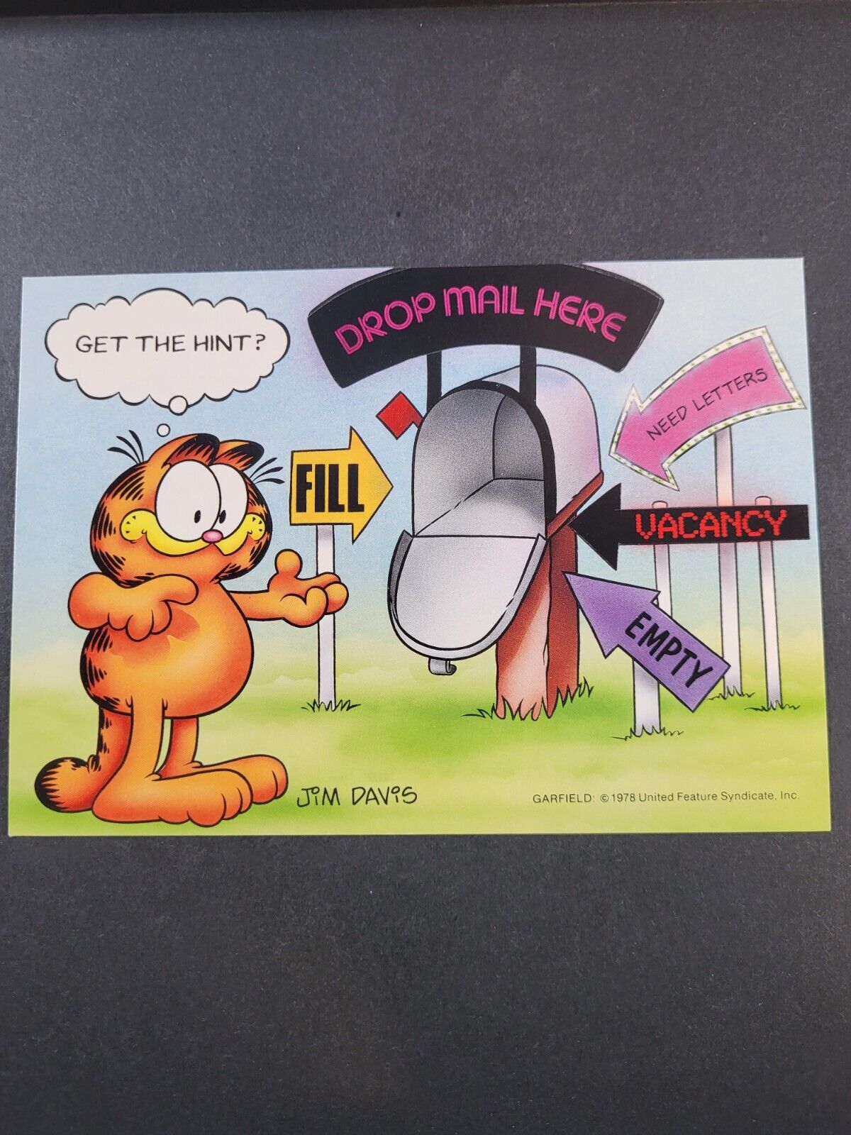 Garfield The Cat Get The Hint? Drop Mail Here Jim Davis Postcard
