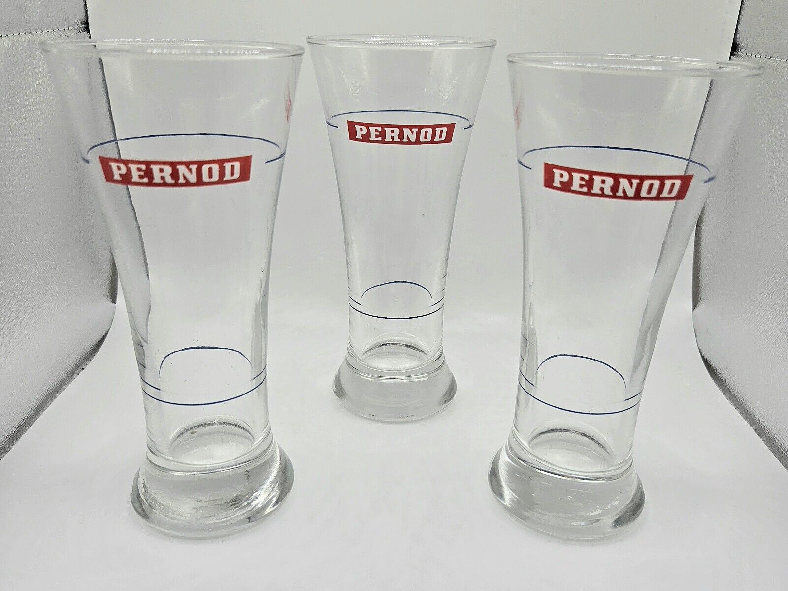 PERNOD LIQUOR VINTAGE  TALL GLASSES Set Of Three Red Logo 