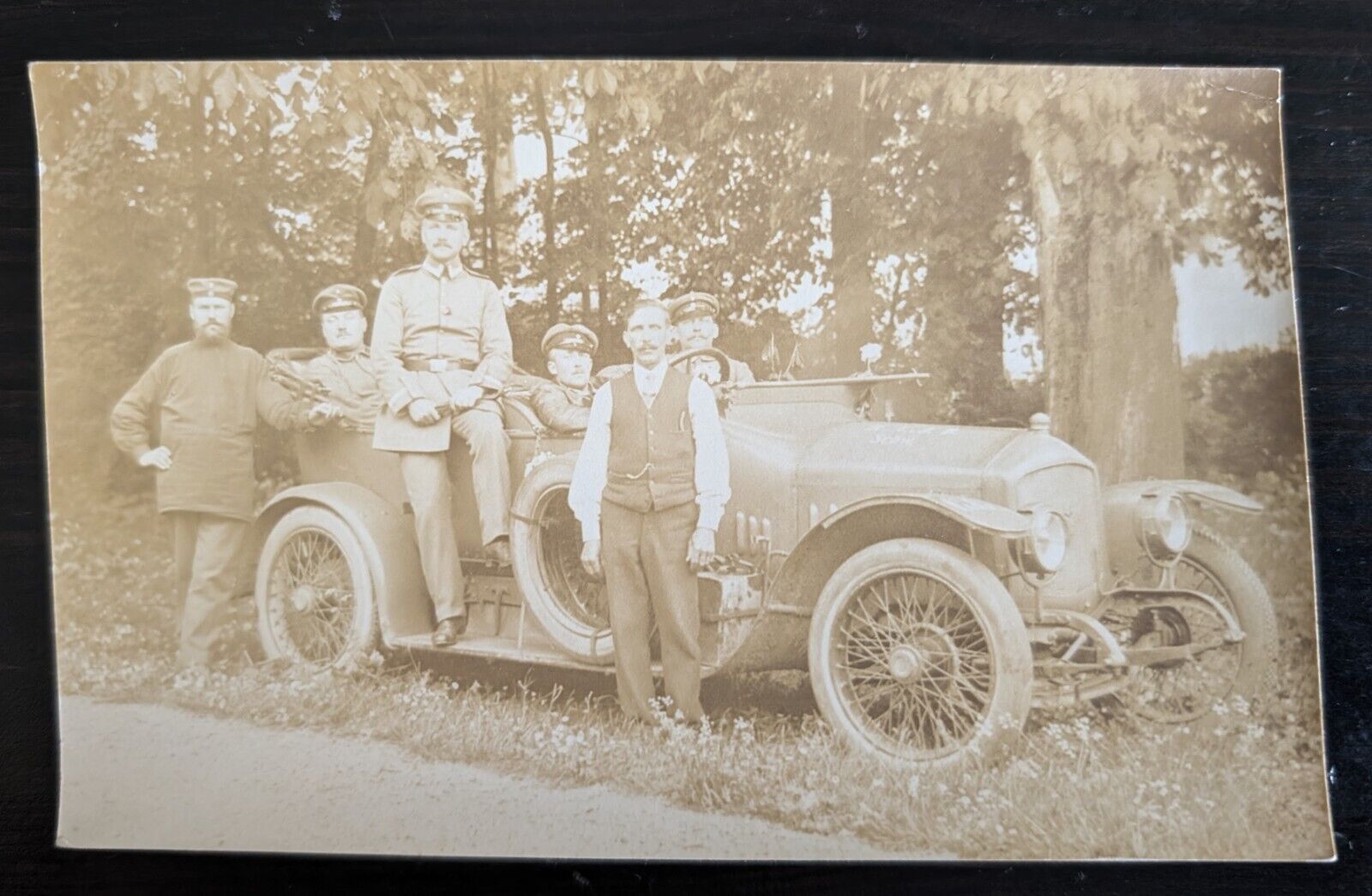 RPPC German Soldiers Officers Staff Car WWI Unused Real Photo Postcard