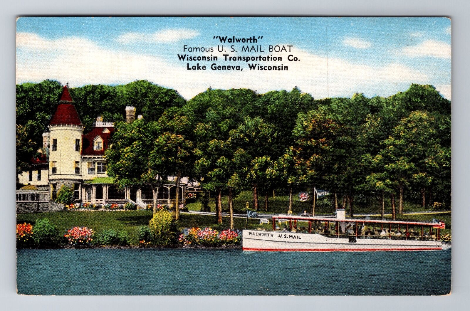 Lake Geneva WI-Wisconsin, Walworth, Transportation Company, Vintage Postcard