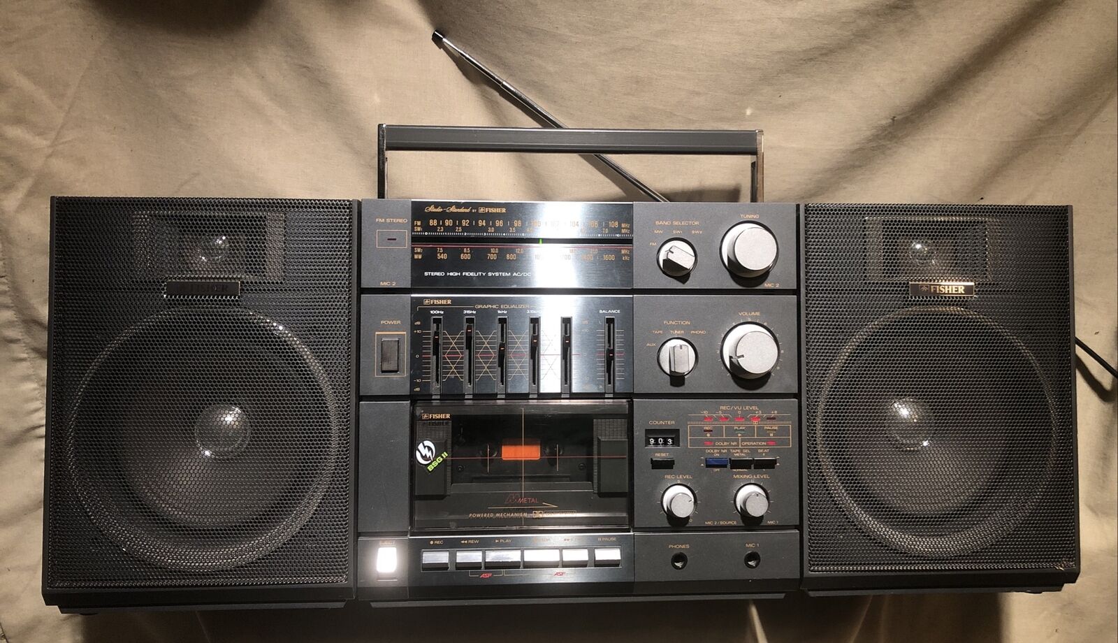 Vintage Fisher Boombox PH 430K High Fidelity Stereo System w/Removable Speakers