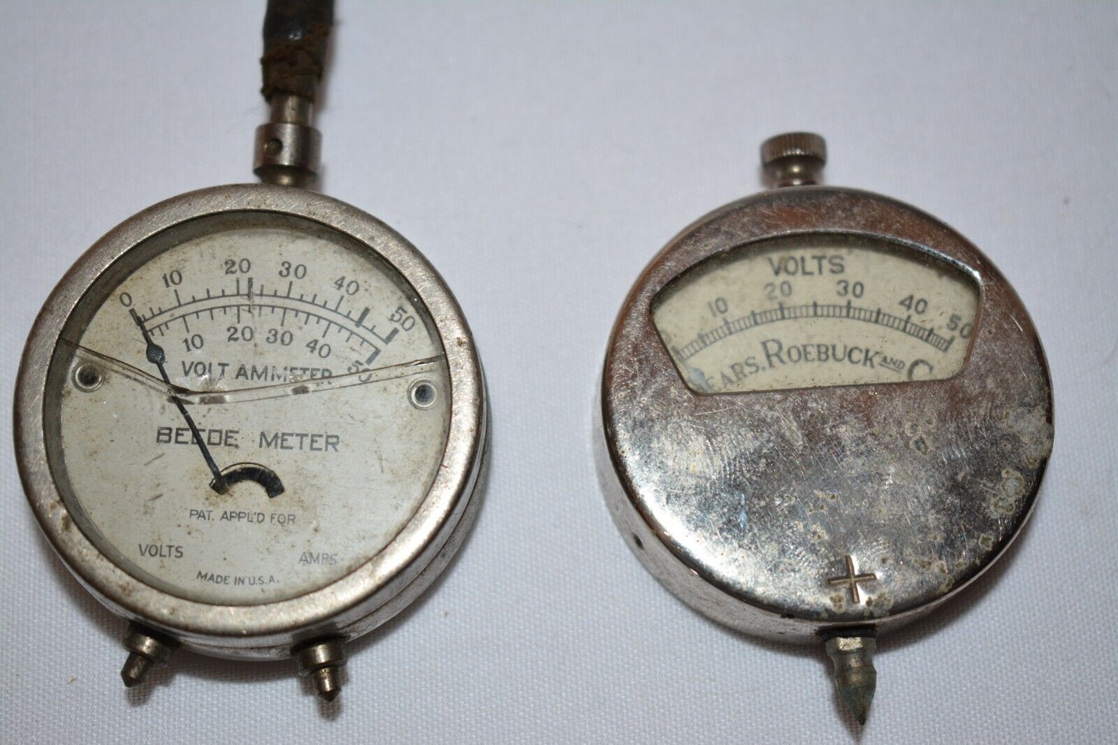 Lot of 2 Antique Sears Roebuck Voltmeter & Beede Volt Ammeter For Parts Repair
