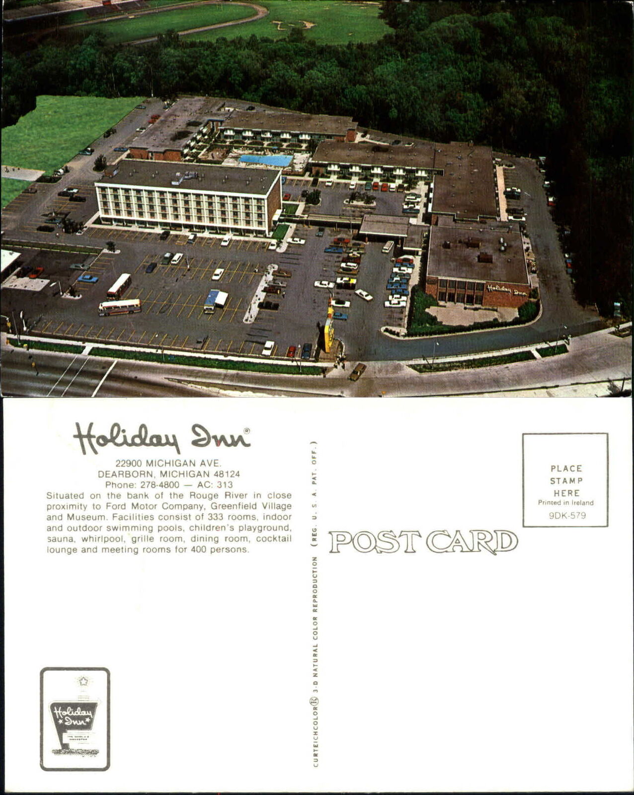 Holiday Inn Dearborn Michigan MI aerial view 1970s postcard