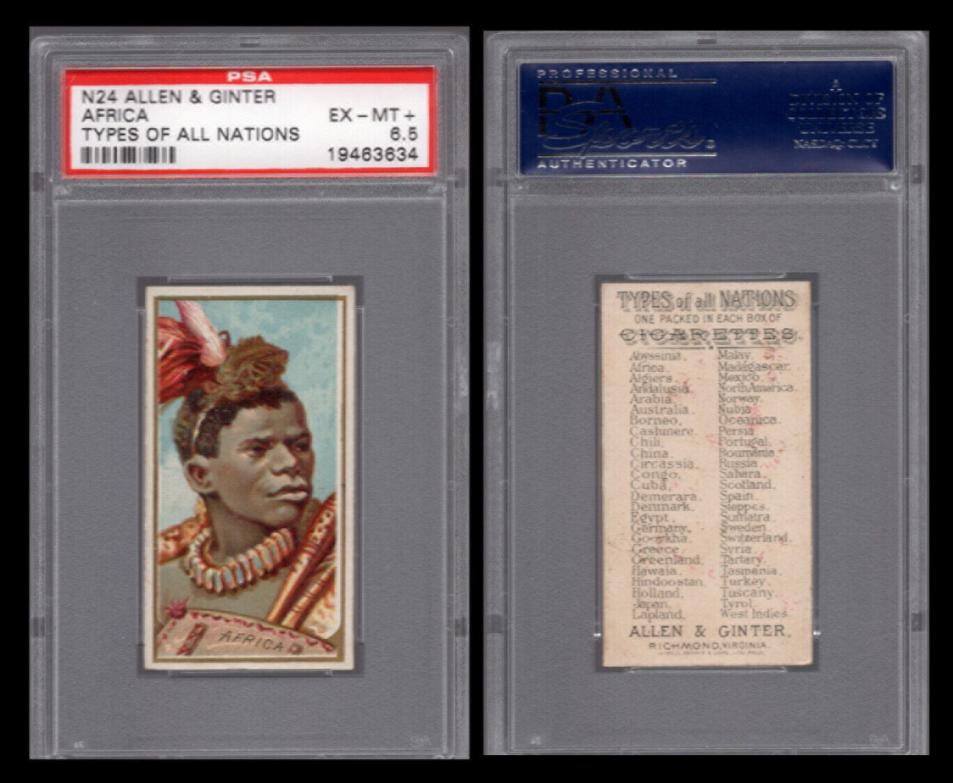 1889 N24 ALLEN & GINTER TYPES OF ALL NATIONS AFRICA PSA 6.5 ,,2