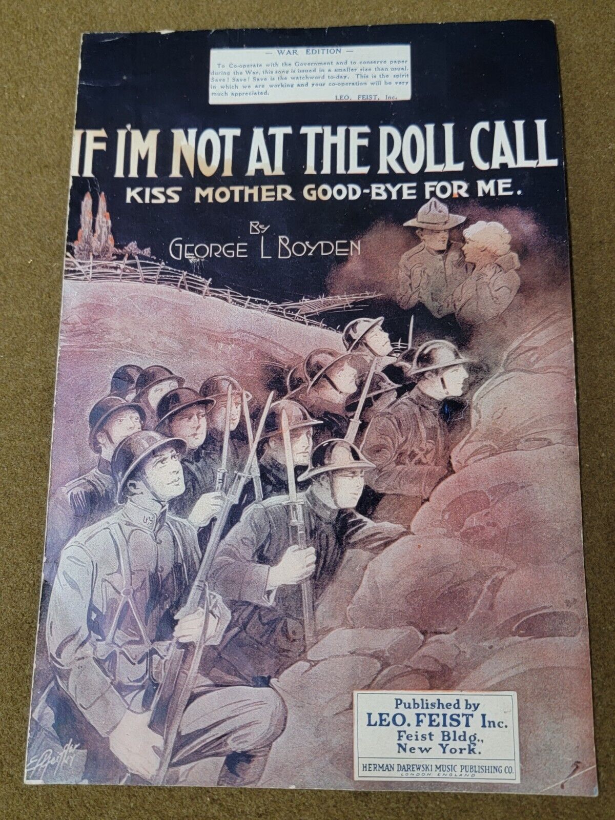 WWI Sheet Music If I\'m Not at the Roll Call