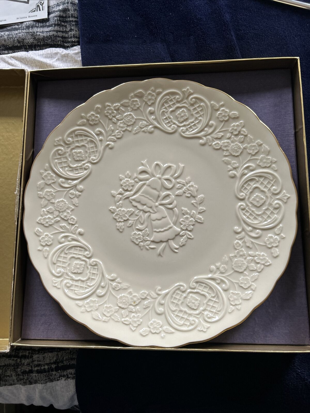 Vintage Lenox China Marriage Wedding Plate Cream White Gold Trim 12.5in