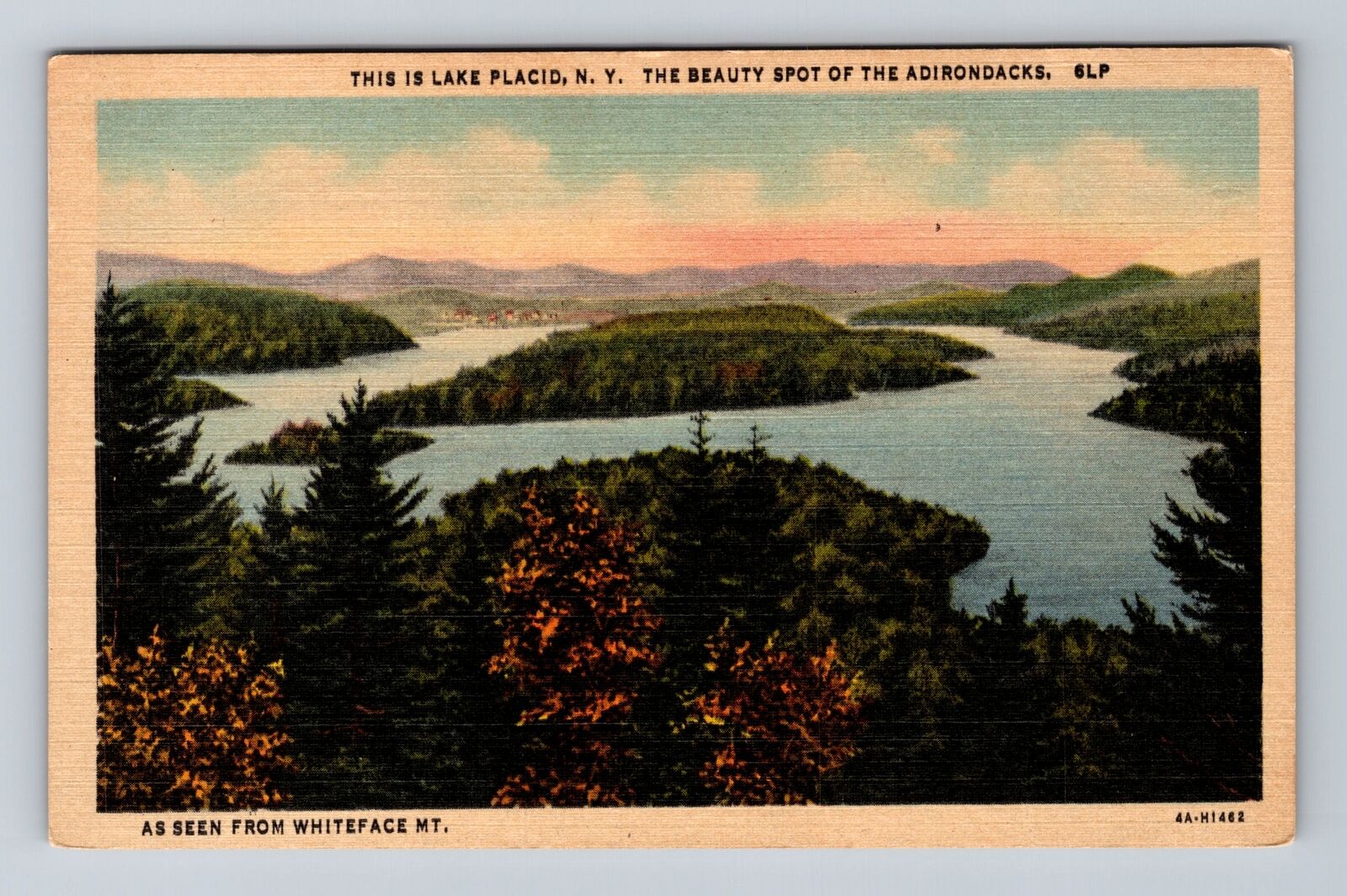 Lake Placid NY-New York, Aerial Of Lake Area, Antique, Vintage Postcard