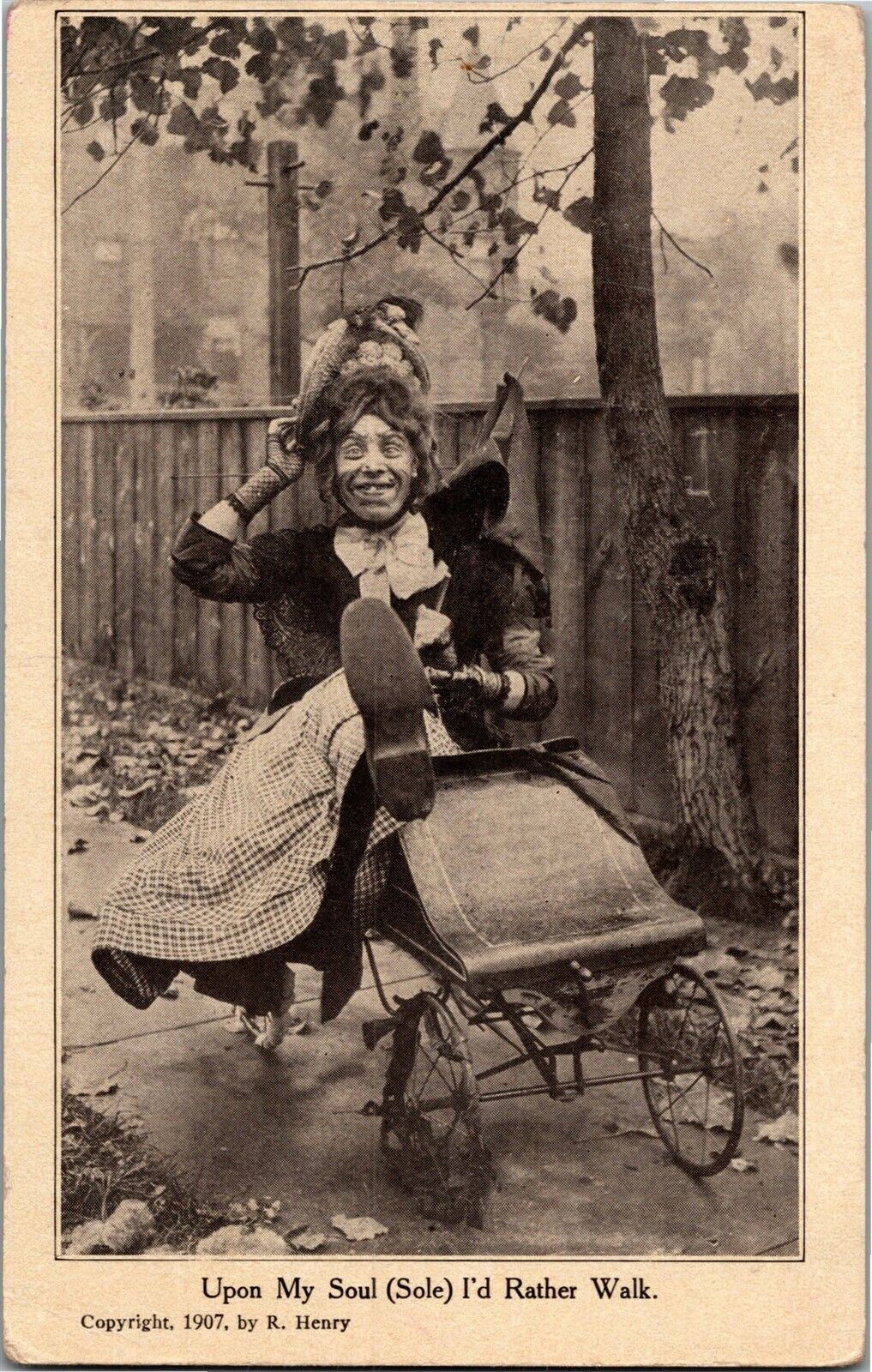 Ugly Woman In Rolling Cart, Upon My Soul I\'d Rather Walk c1908 Vtg Postcard F07