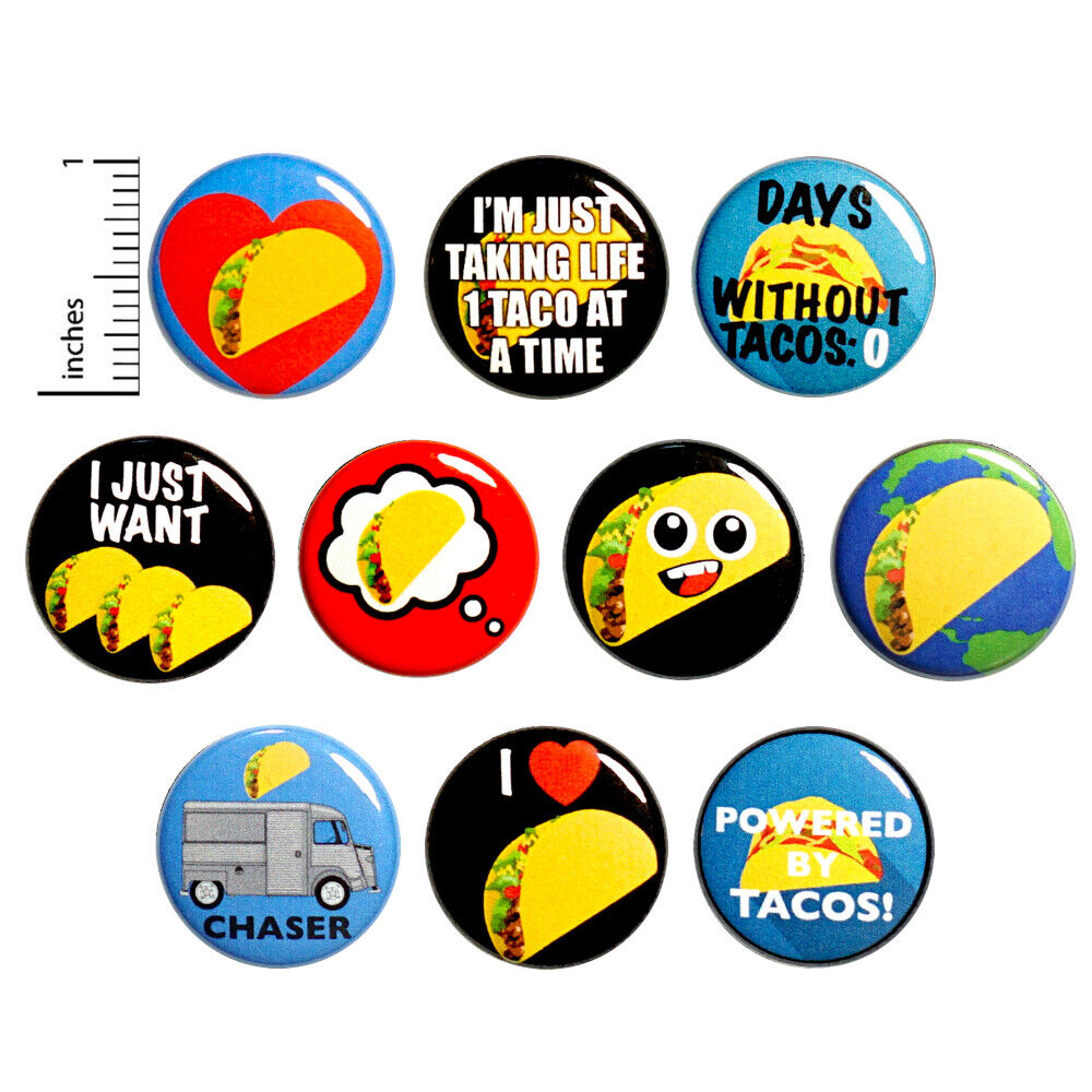 Retro Buttons Pins - Taco Buttons - Set of 10 - Band Size Buttons 1