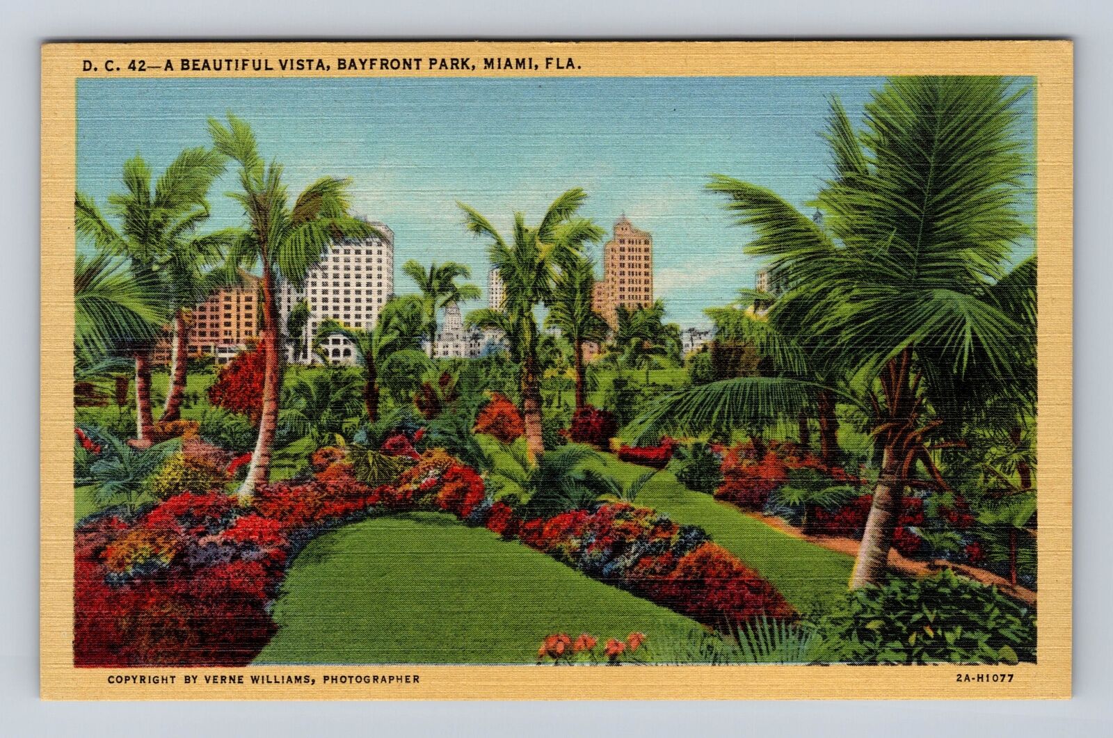 Miami FL-Florida, Beautiful Vista, Bayfront Park, Antique, Vintage Postcard