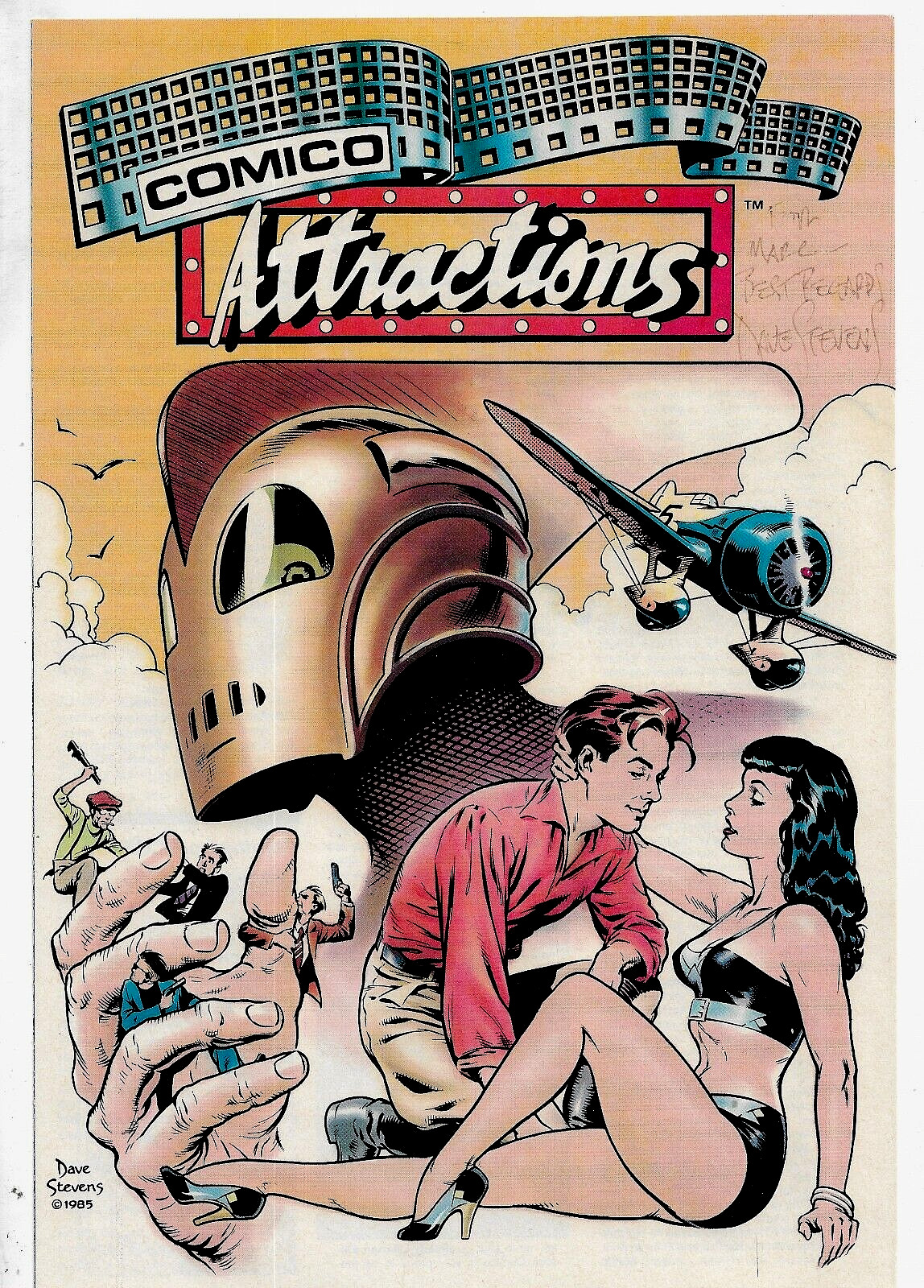 Comico Attractions DAVE STEVENS Signed ROCKETEER/BETTY PAGE  Cover BEST REGARDS