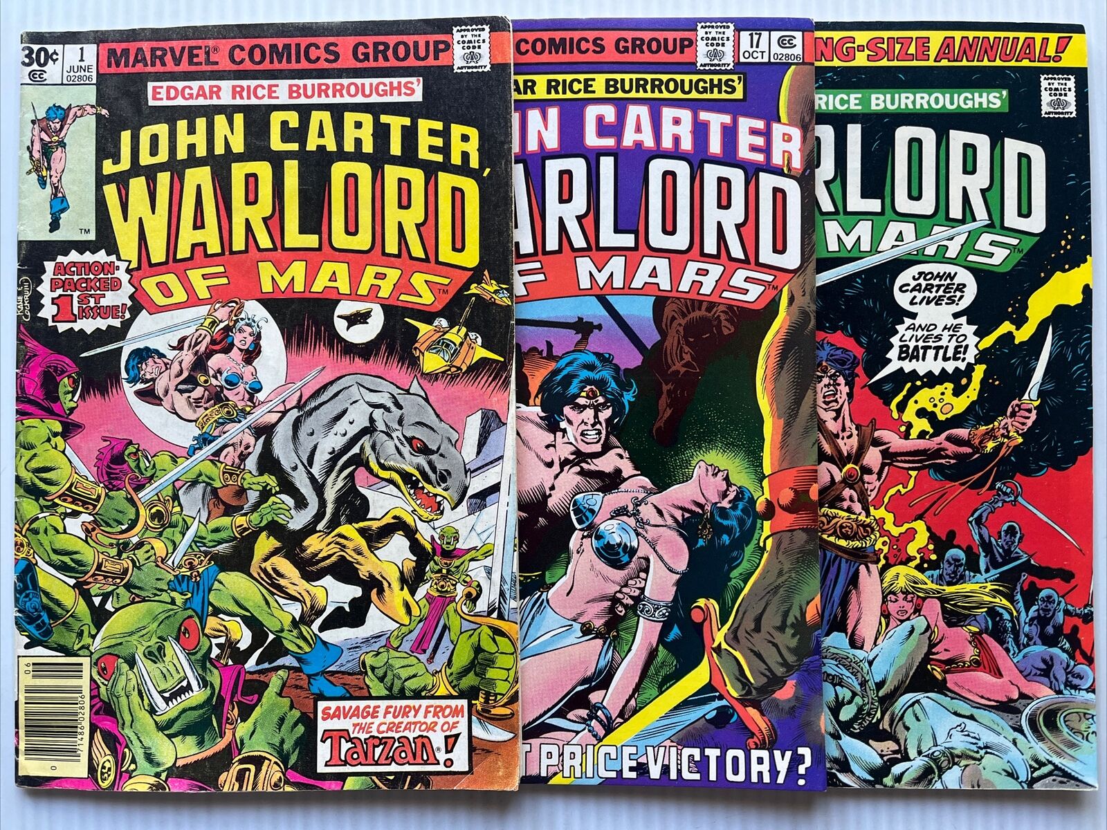 JOHN CARTER WARLORD OF MARS #1,17,& Annual #1, Marvel (1977-‘78) 1st Ptg VG-FN