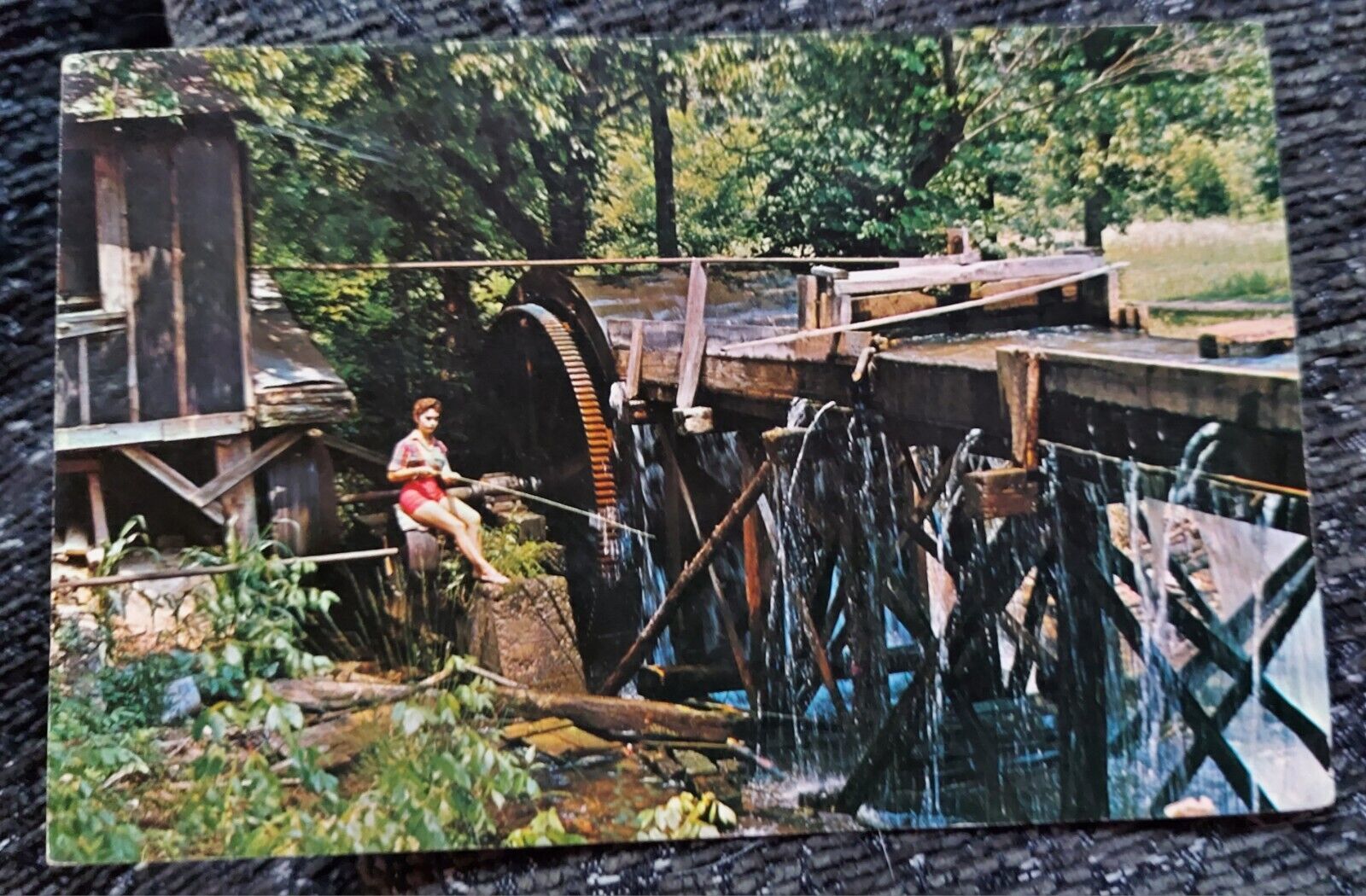 Vintage Postcard Pinson Water Mill Pinson Alabama Girl Fishing c1950\'s (A200)