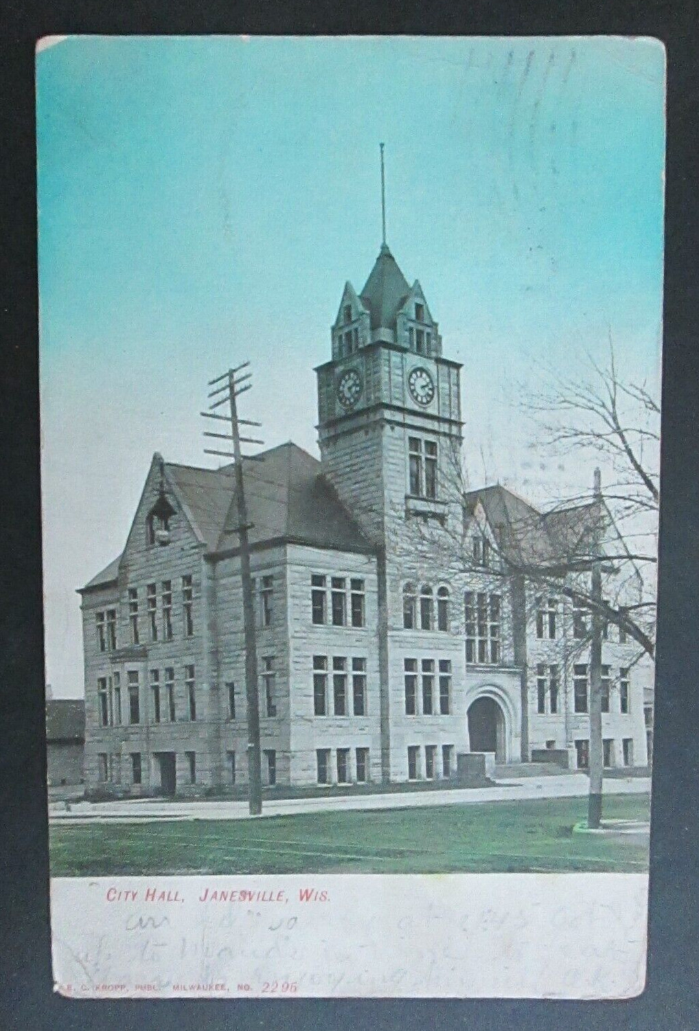 City Hall Janesville WI Posted UDB Postcard