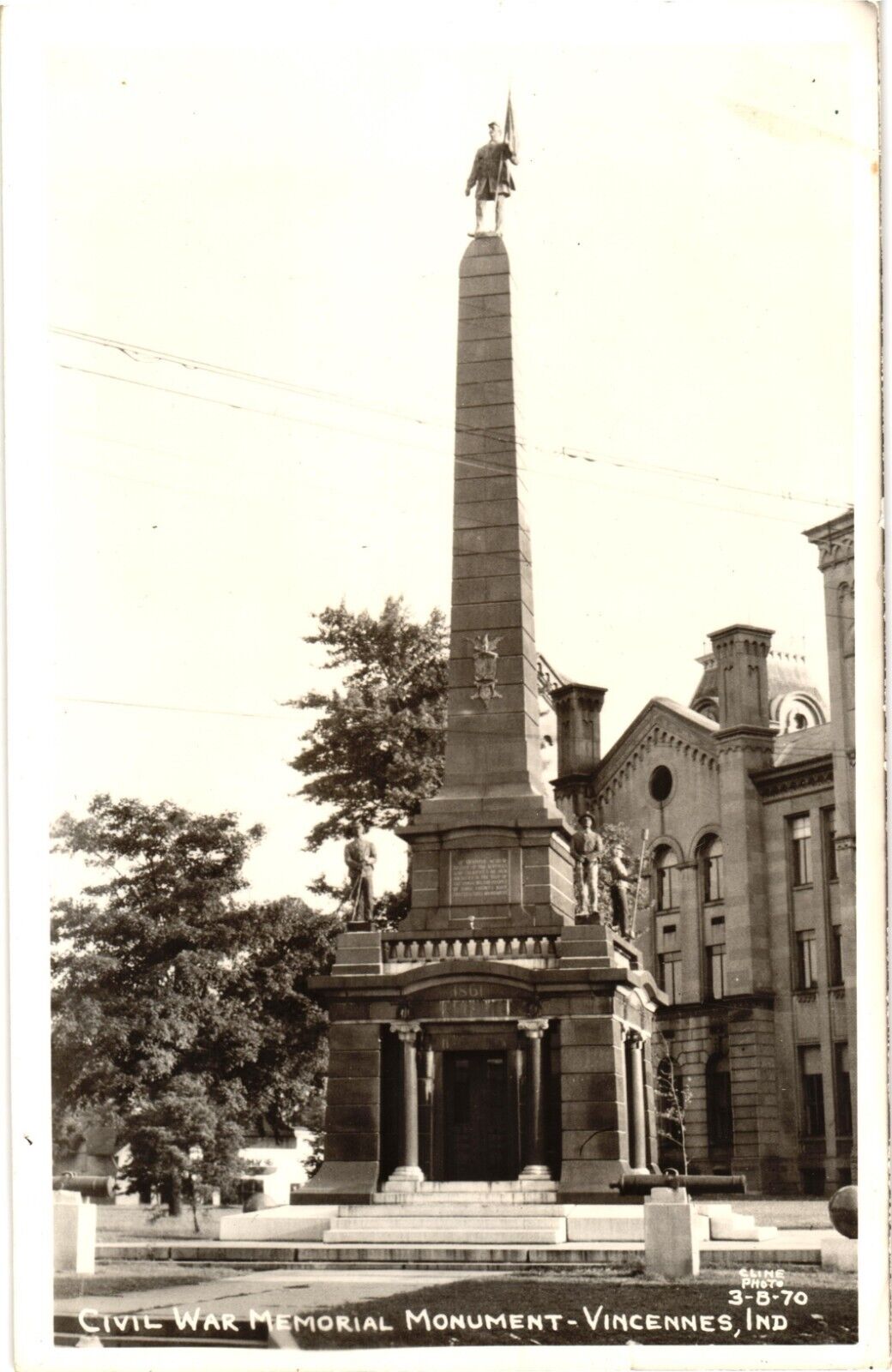 Civil War Memorial Monument Vincennes IN RPPC EKC Real Photo Unused Postcard