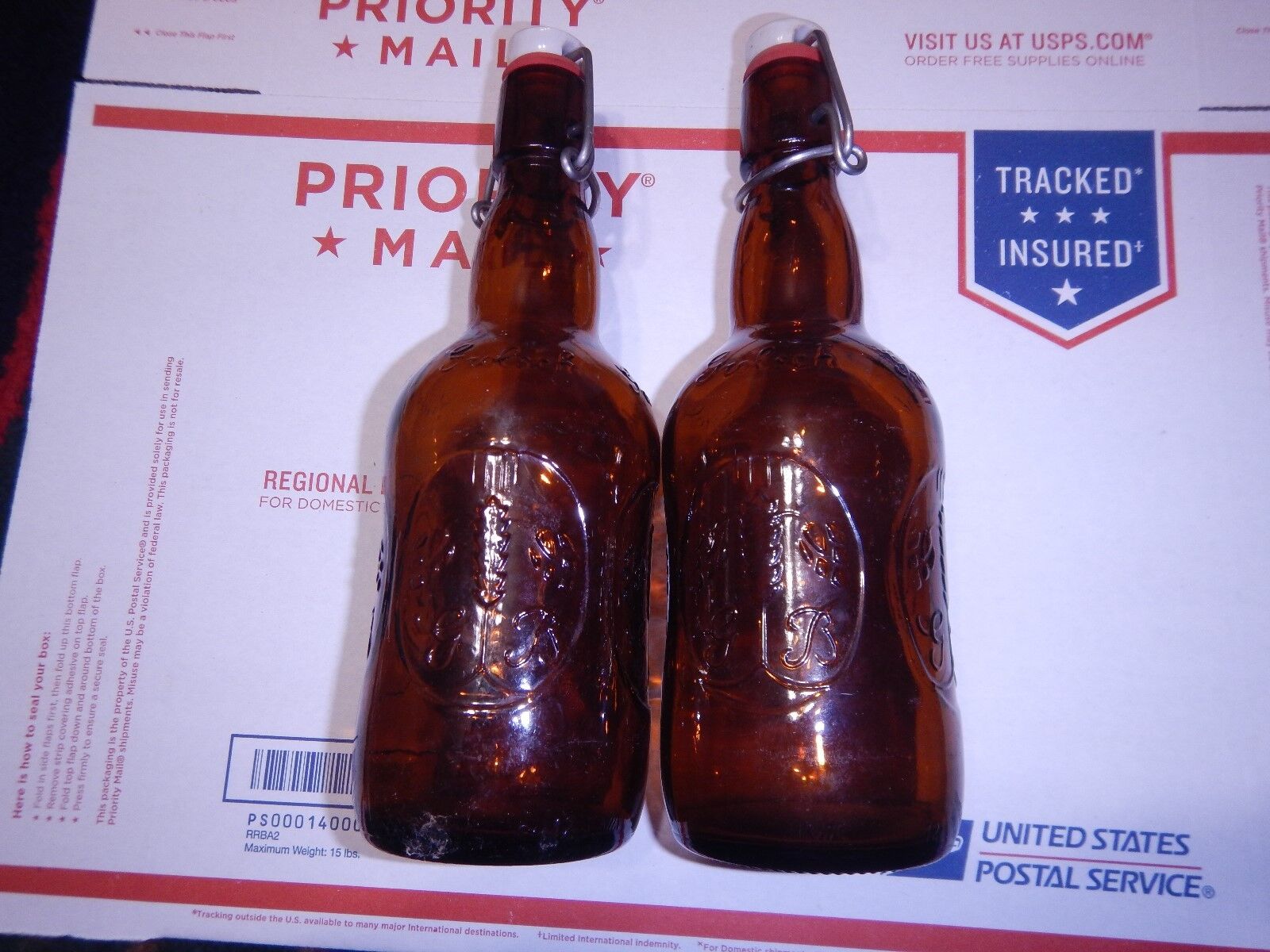  2X Grolsch Amber Glass Beer Bottle - brand new seals on all - for home brew