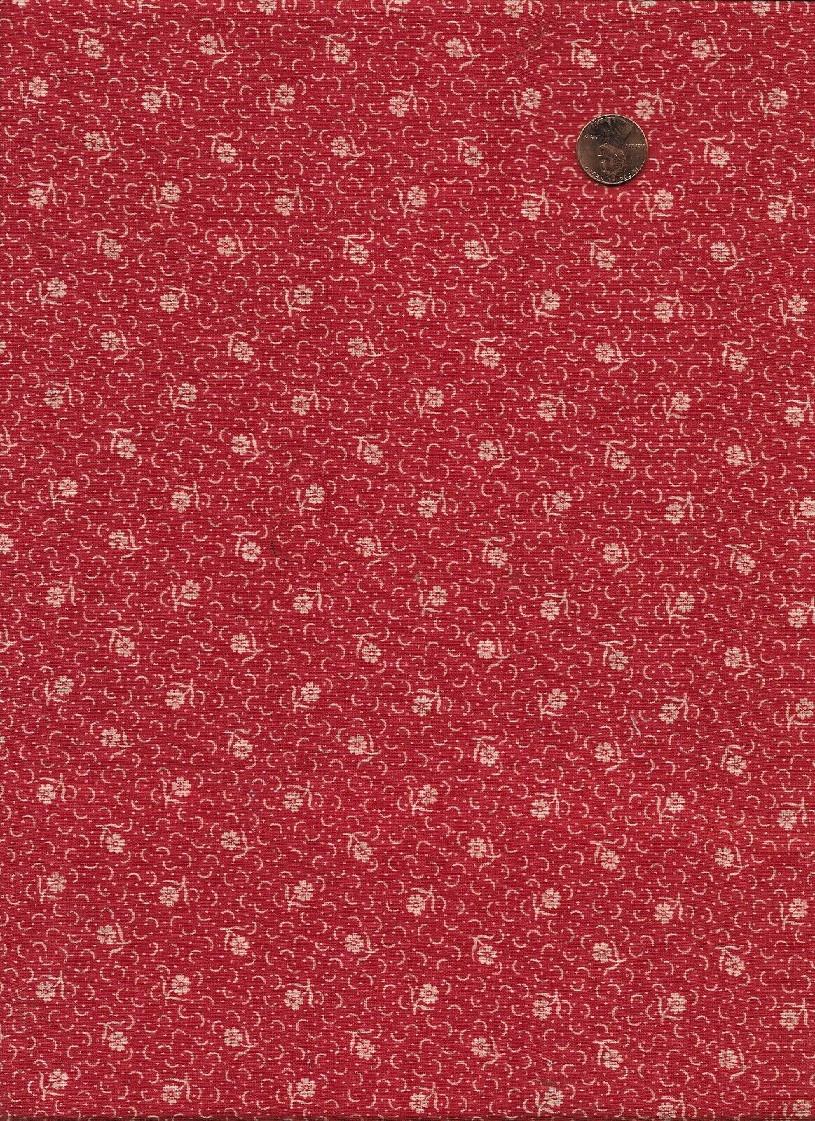 Antique 1870 Red and White Floral Fabric