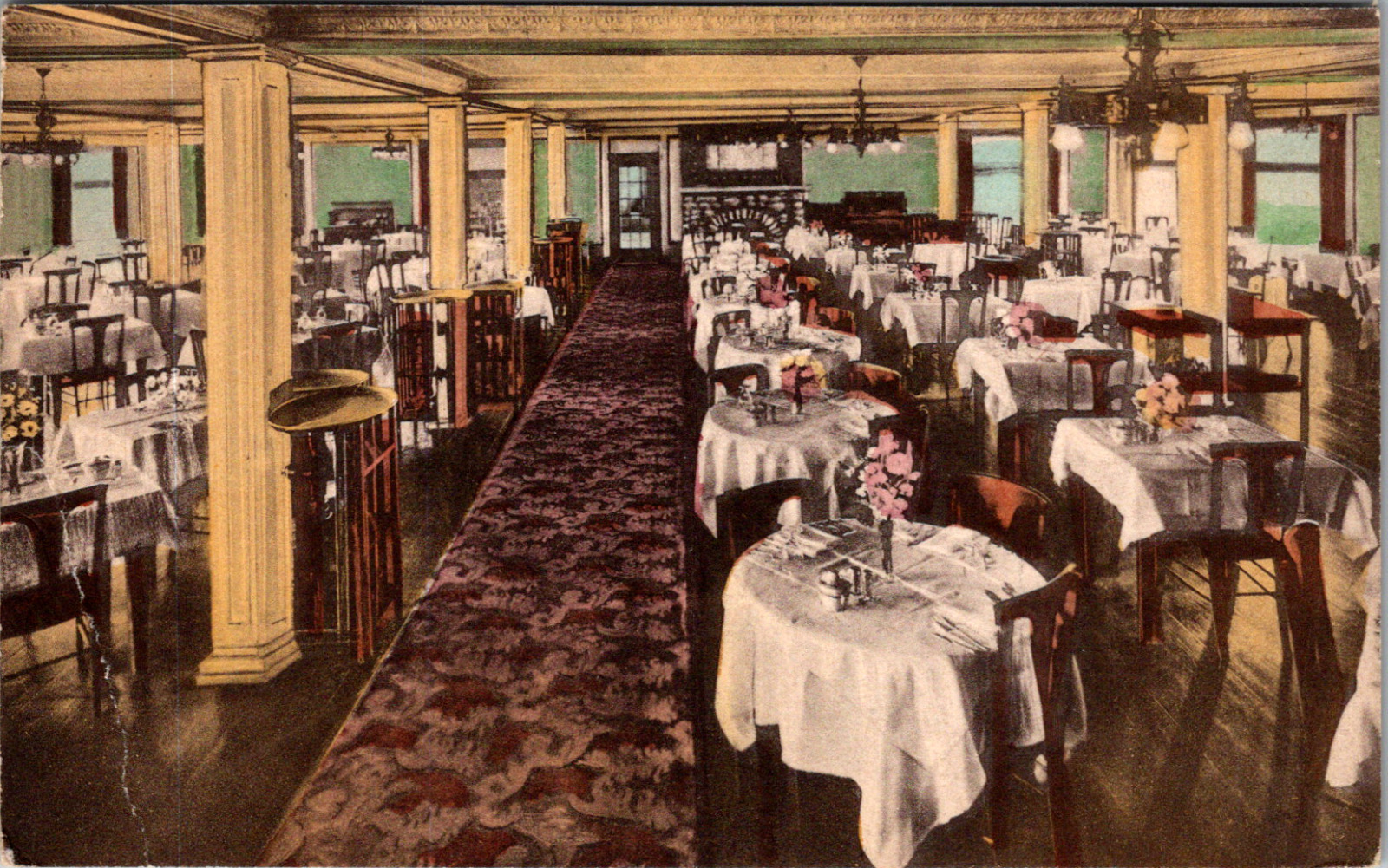 The Lookout Hotel Restaurant Dining Interior Ogunquit Maine Vintage Postcard 